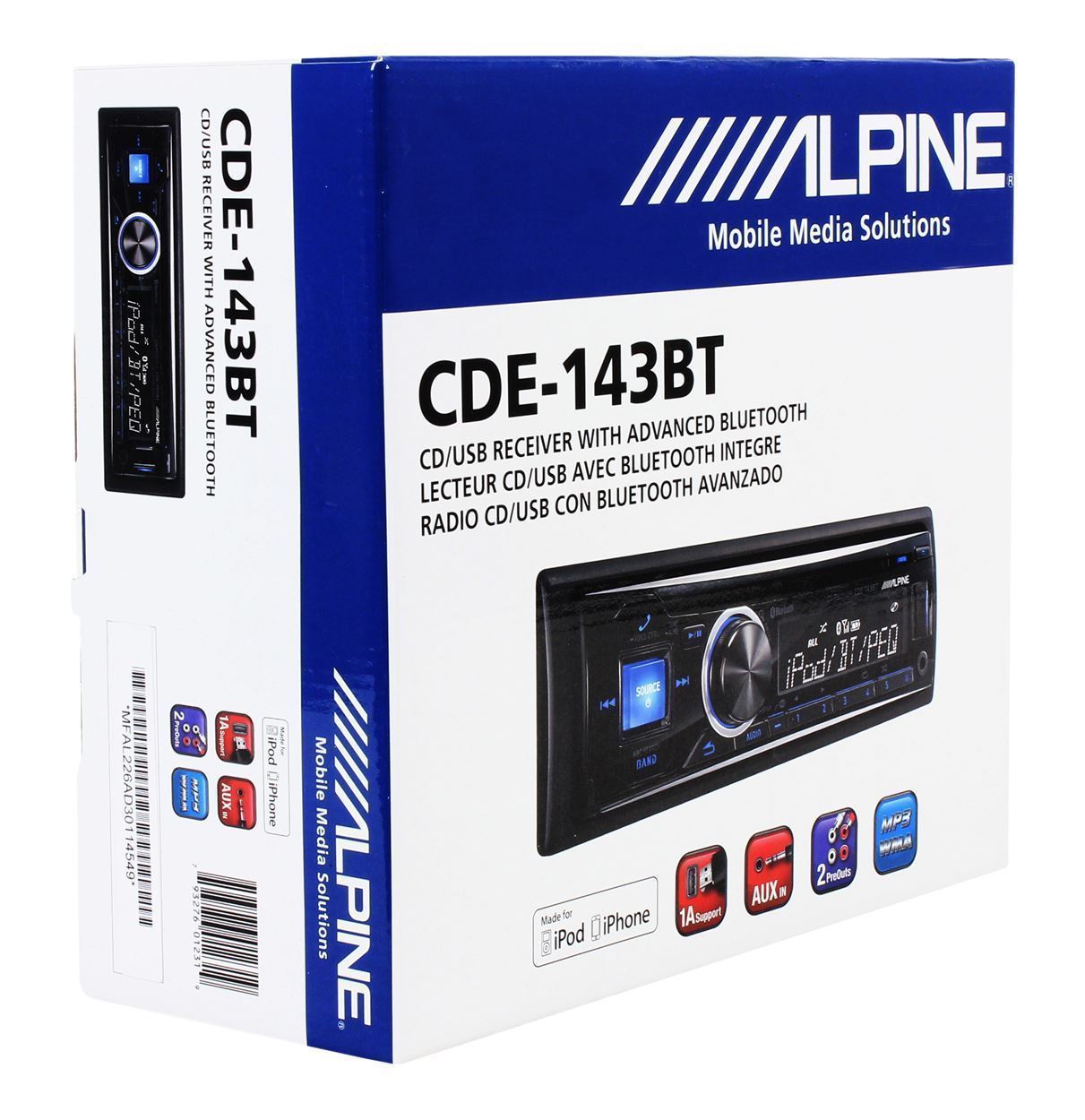Alpine CDE143BT Single Din Car CD Receiver with Advanced Bluetooth