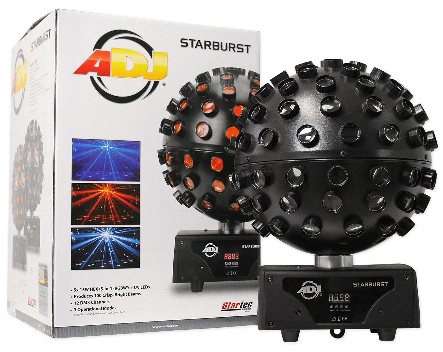 2 American DJ Starburst LED Spheres Multi Color Shooting Beam DJ