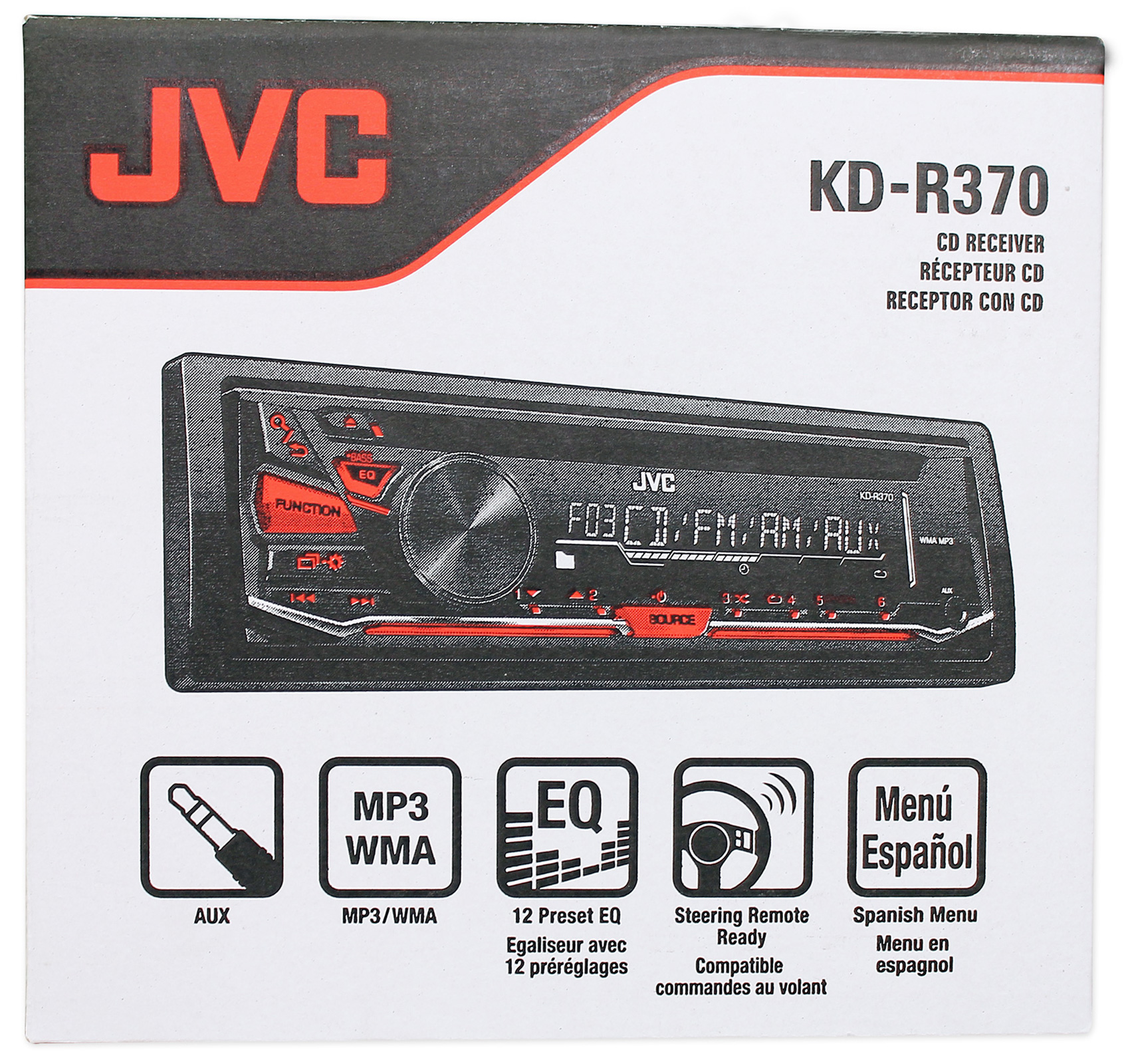 JVC KDR370 InDash Car Stereo CD/MP3 Player Receiver w/Dual Aux Inputs