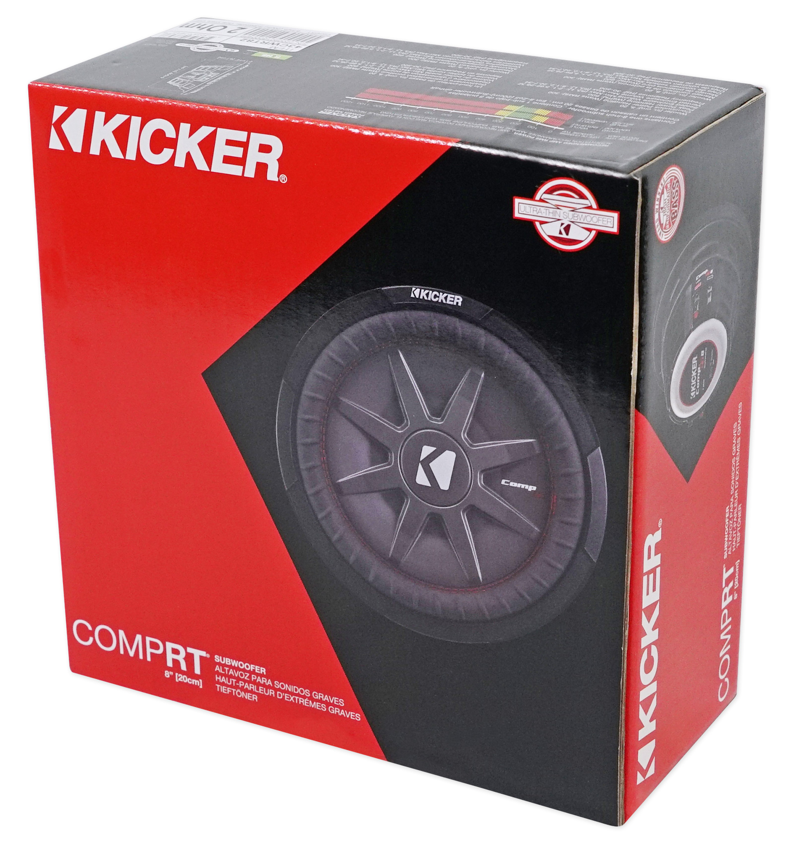 Kicker 43CWRT82 COMPRT8 600w 8" DVC 2Ohm Slim Shallow Car Subwoofer