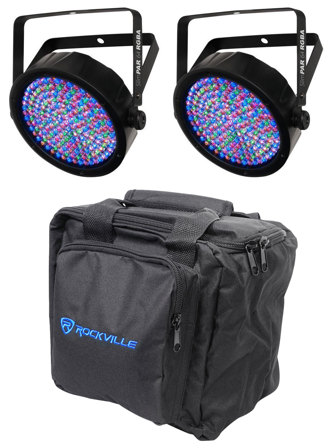 (2) Chauvet SlimPAR 64 RGBA SlimPAR64 Compact DMX LED Wash Lights ...