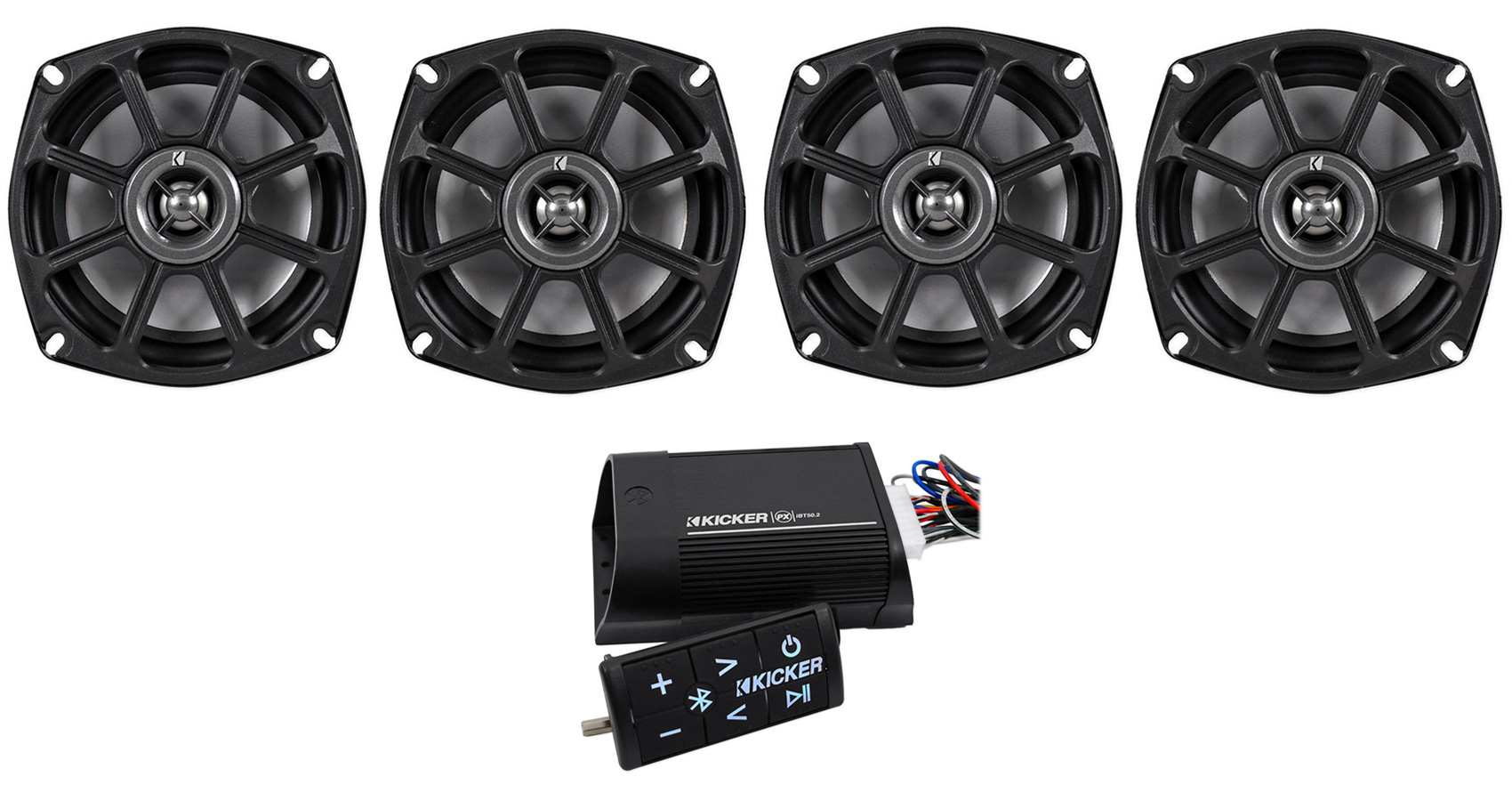 4) Kicker 10PS52504 5.25” Harley Davidson Motorcycle Speakers+2Ch