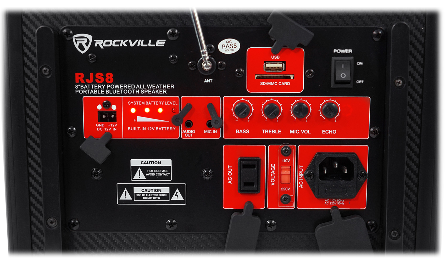 Rockville RJS8 8" Jobsite/Portable Rechargable Powered Bluetooth Pro