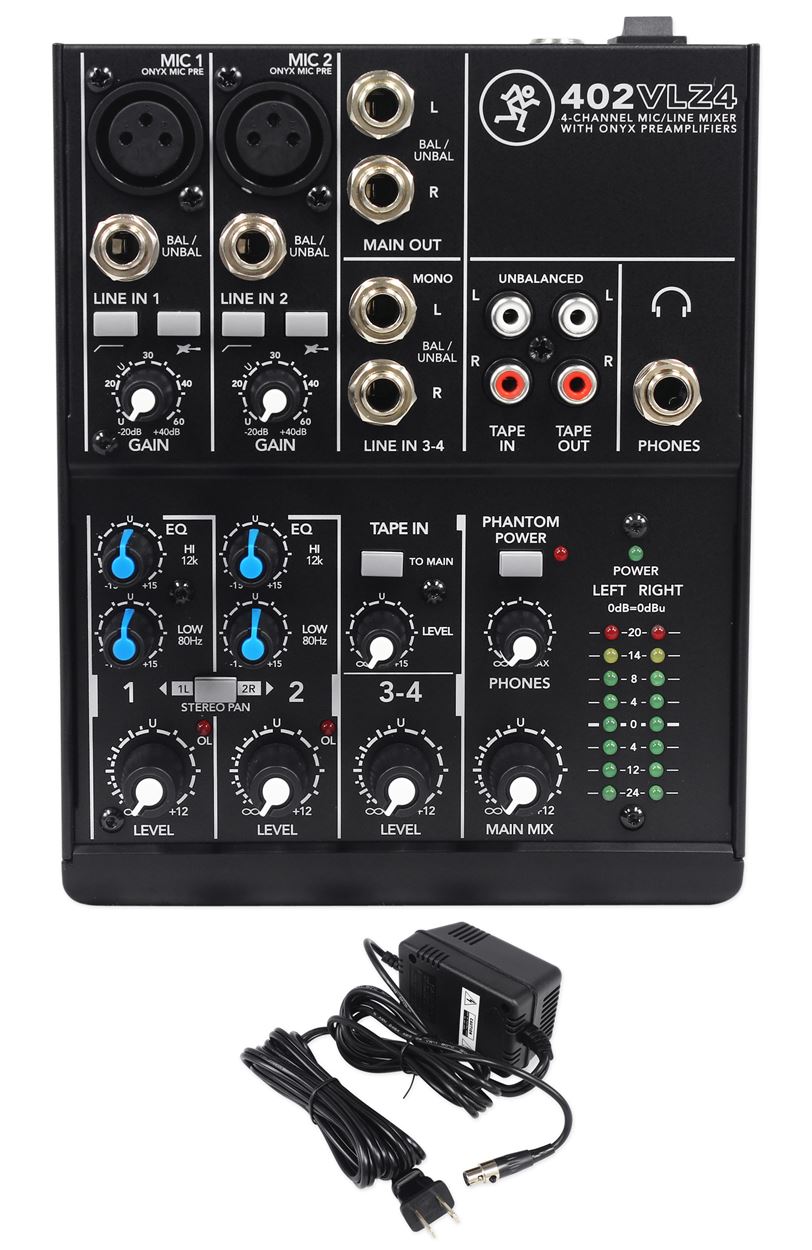 Mackie 402VLZ4 4-channel Compact Analog Low-Noise Mixer w/ 2 ONYX  Preamps+Stand