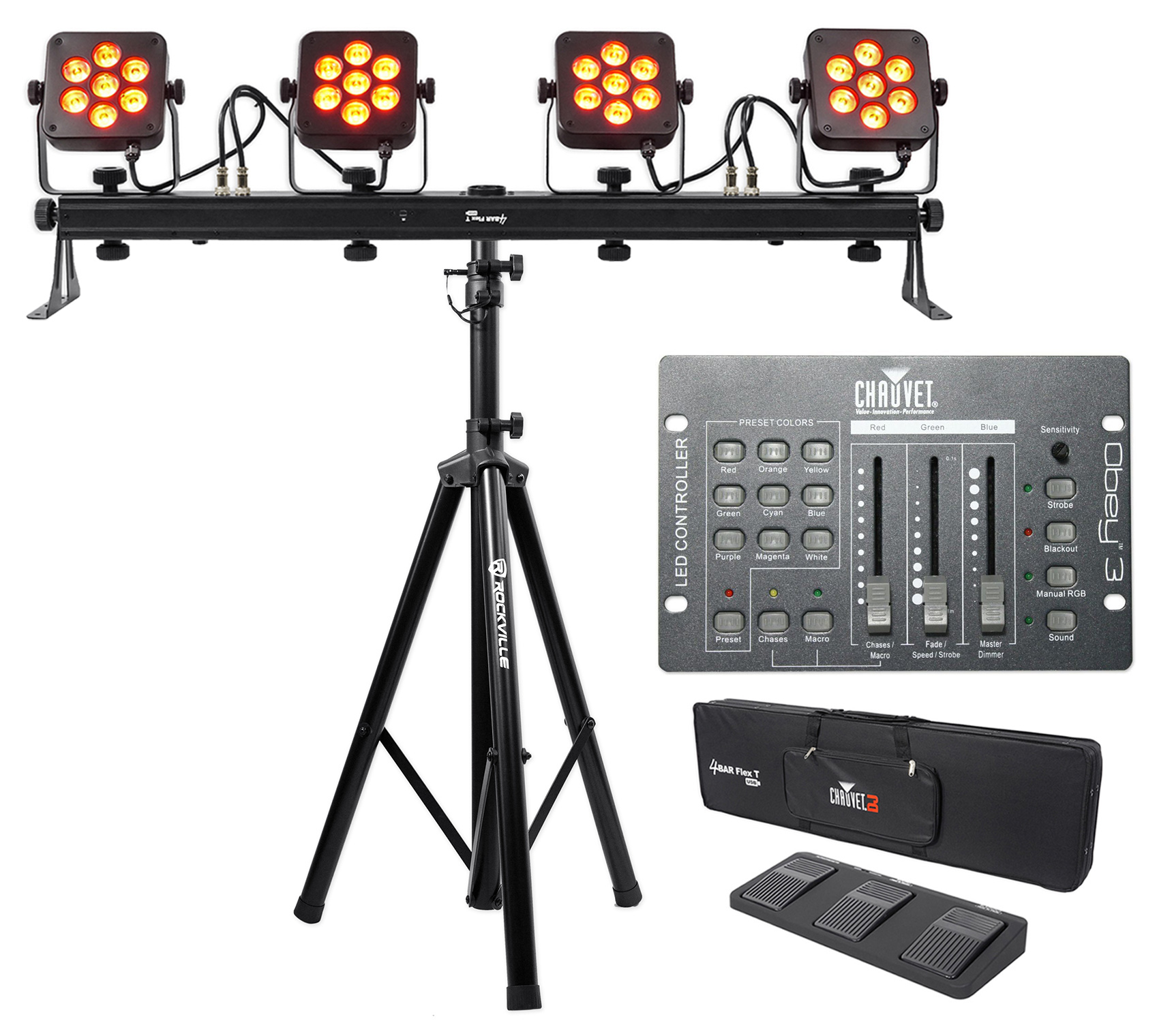 Chauvet DJ 4Bar Flex T USB D-Fi Light Bar+Stand+Case+Foot Switch+DMX