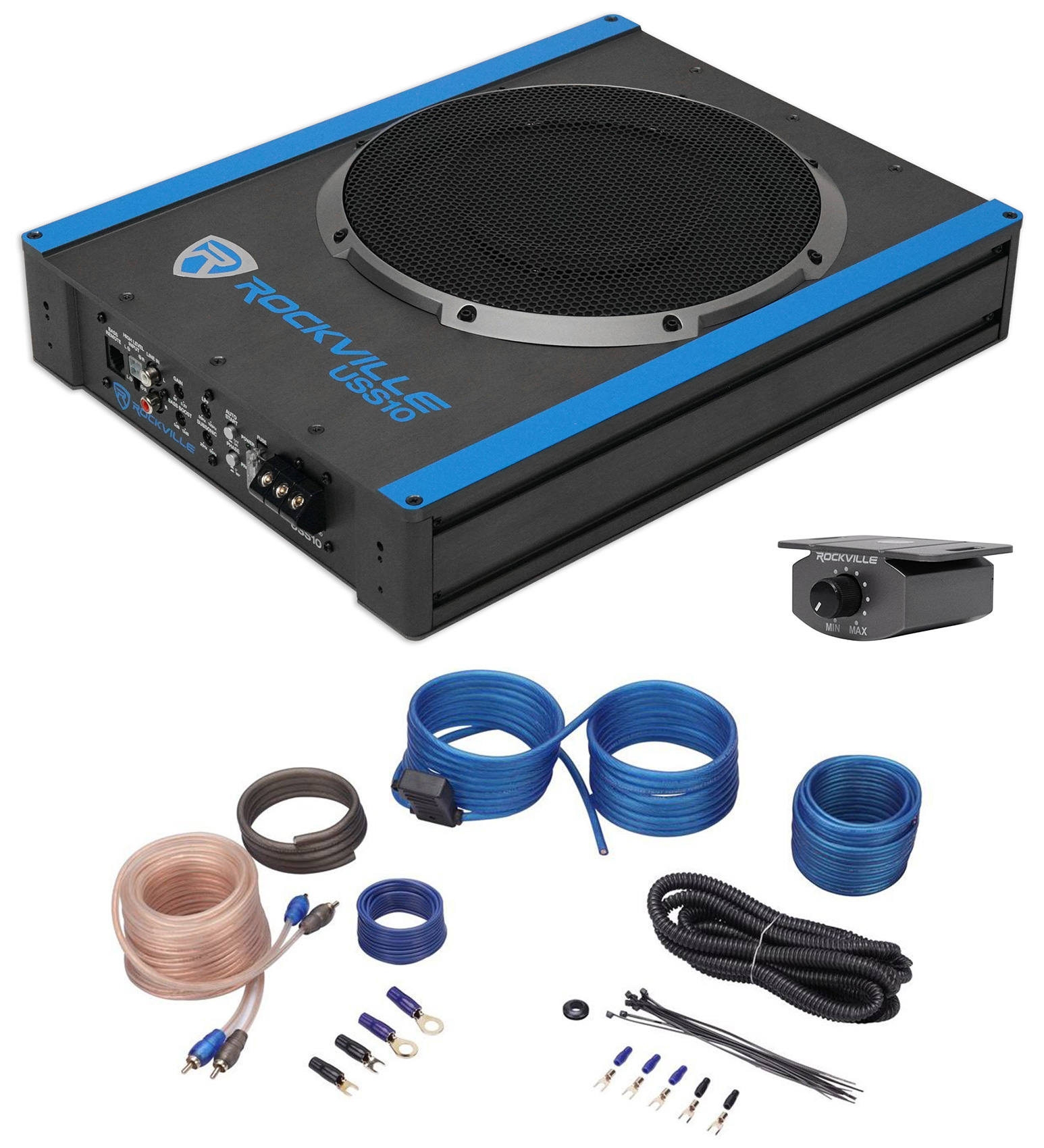 Rockville USS10 10" 800w Slim UnderSeat Powered Car/Truck Subwoofer Sub+Amp Kit eBay