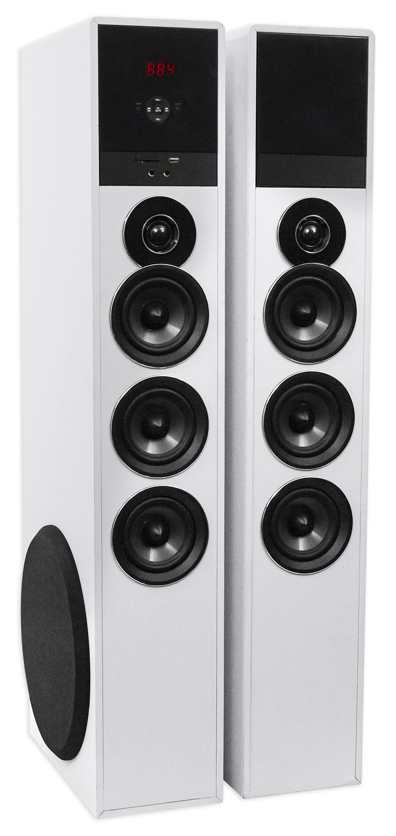Rockville TM150W White Powered Home Theater Tower Speakers 10" Sub