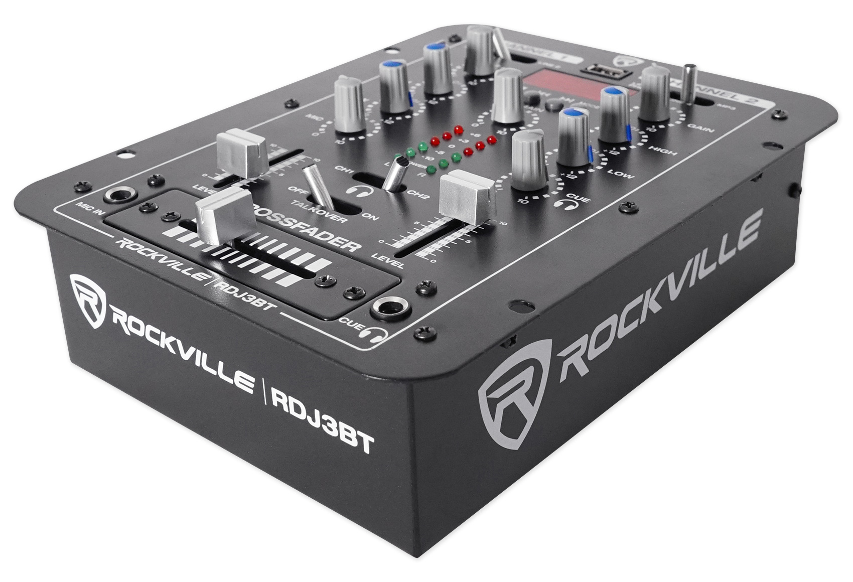 Rockville RDJ3BT 2 Channel DJ Mixer with USB, Bluetooth, Talkover, 4
