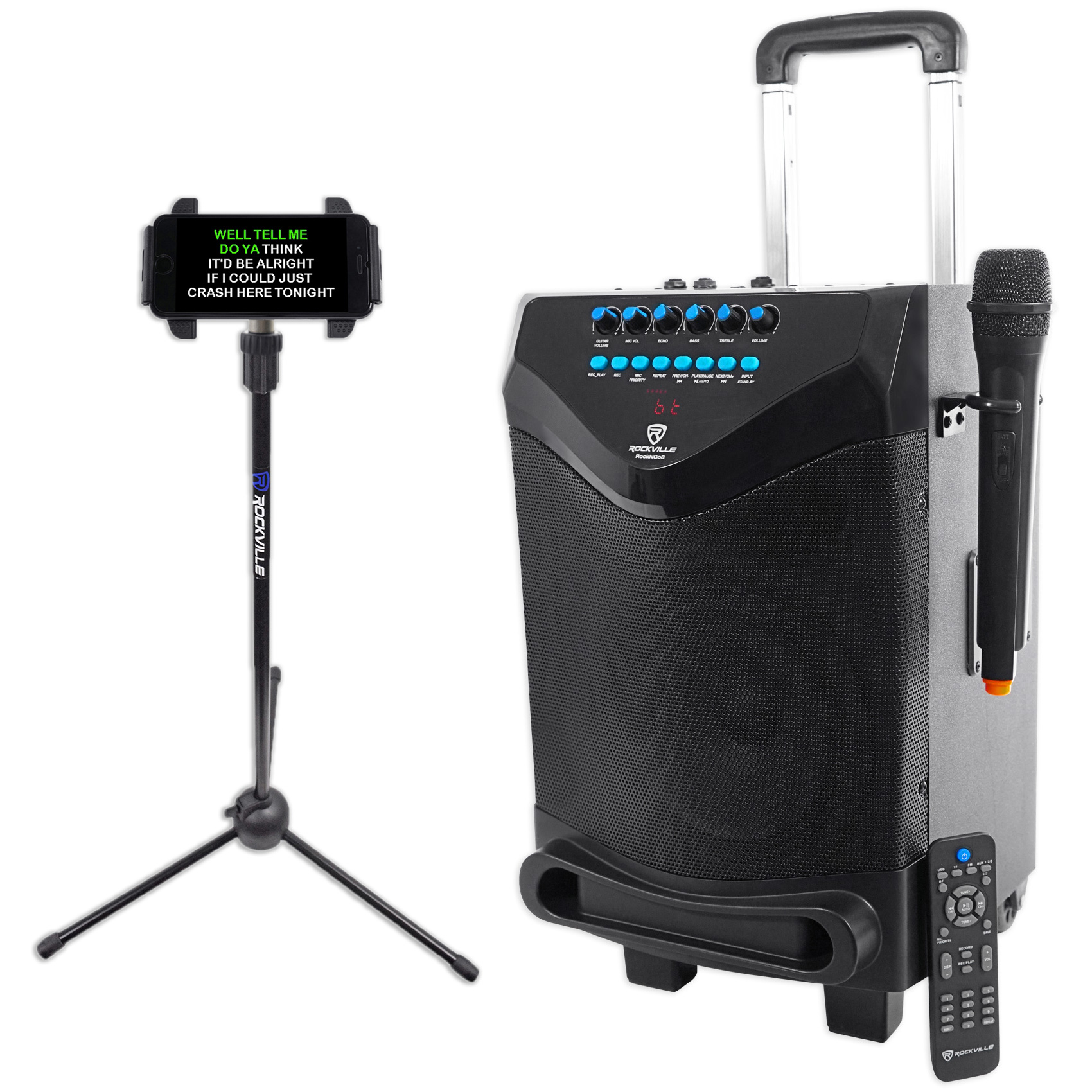 Rockville 8" Portable Bluetooth Karaoke Machine/System Wireless Mic