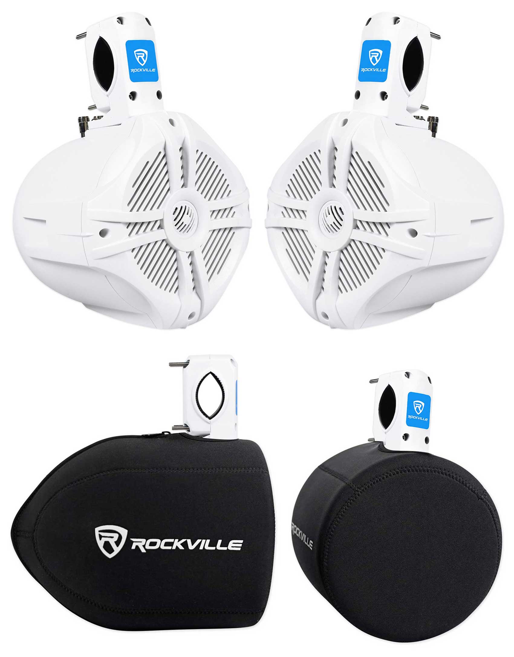 Pair Rockville RWB65W 6.5" White 250 Watt Marine Wakeboard Tower