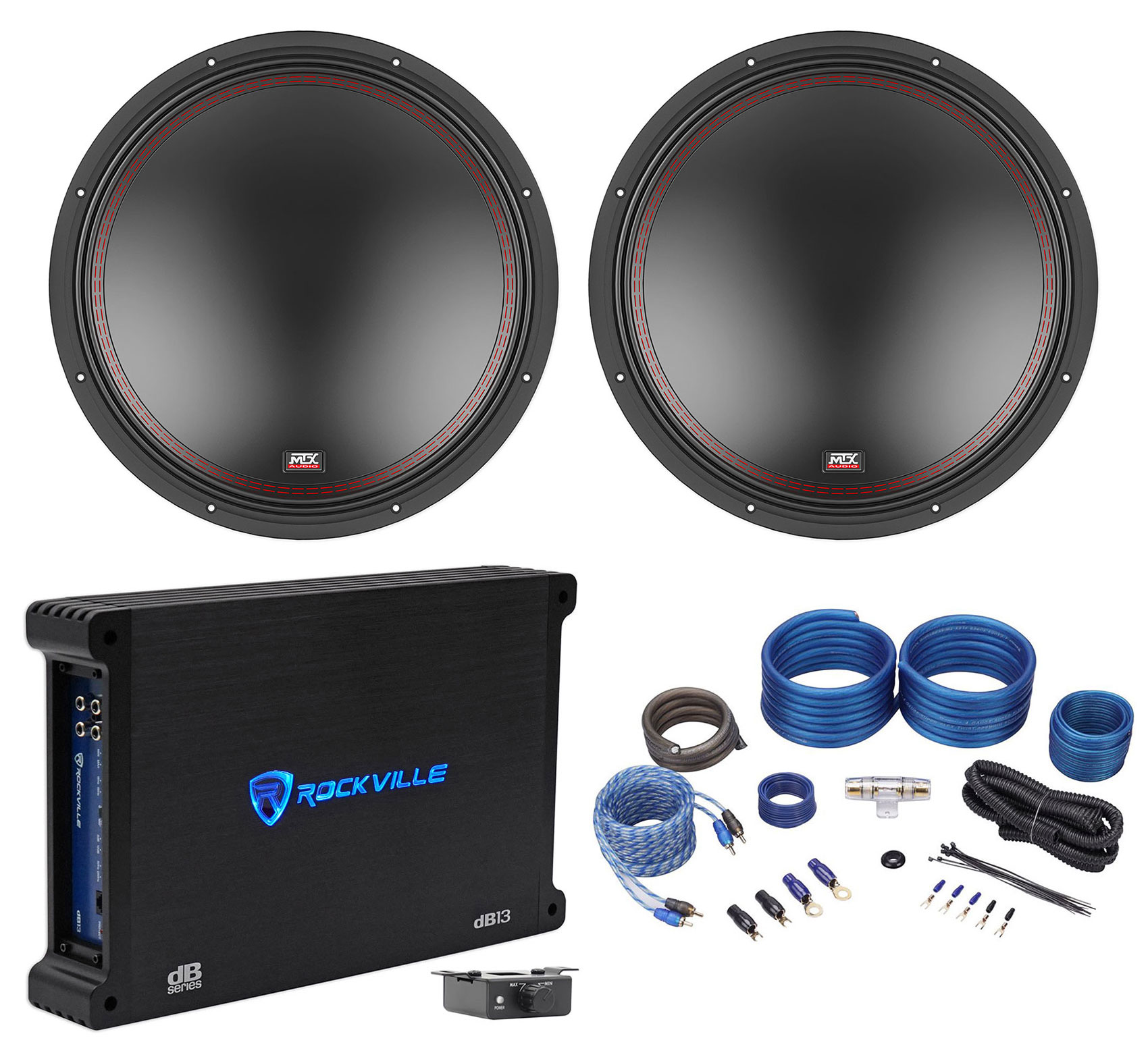 (2) MTX 5512-22 12" 1600w DVC 2-ohm Car Audio Subwoofers+Mono Amplifier