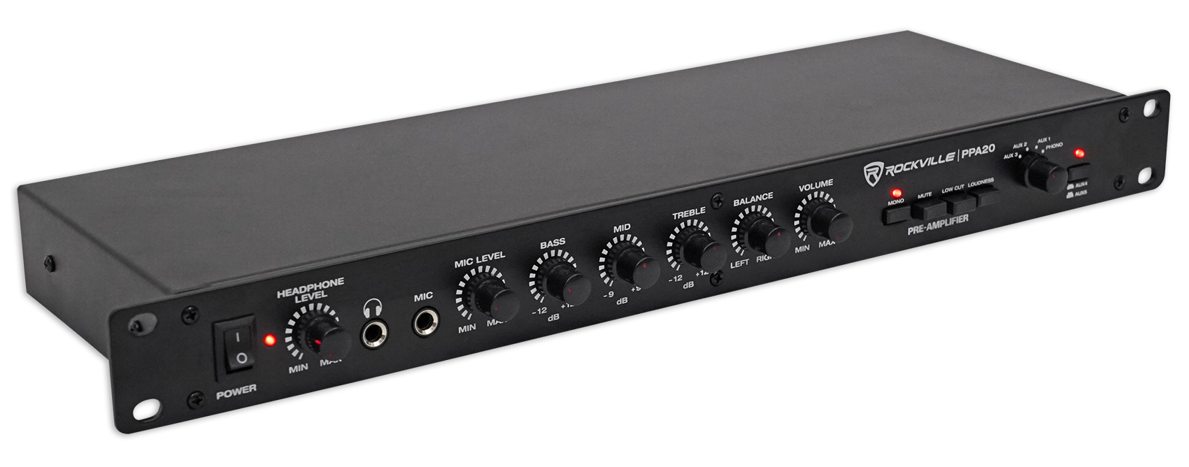 Rockville PPA20 Preamp Professional 1U Rack Mount PreAmplifier w