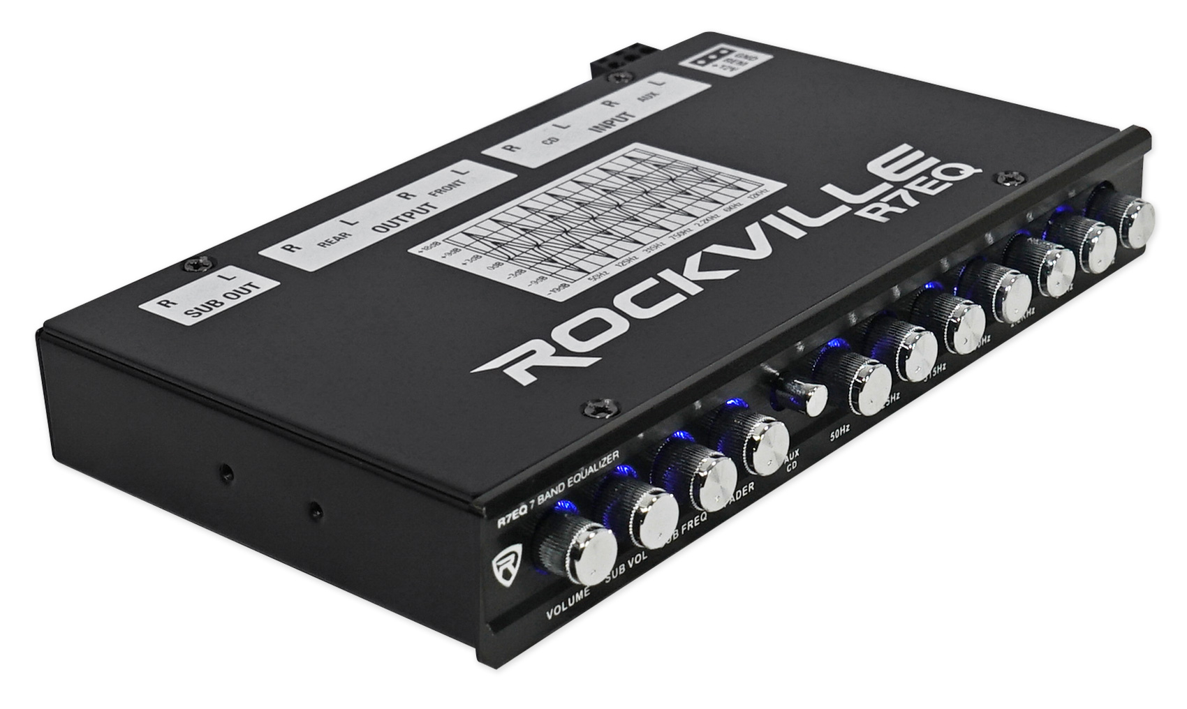 Rockville R7EQ 1/2 Din 7 Band Car Audio Equalizer EQ w/ Front, Rear ...