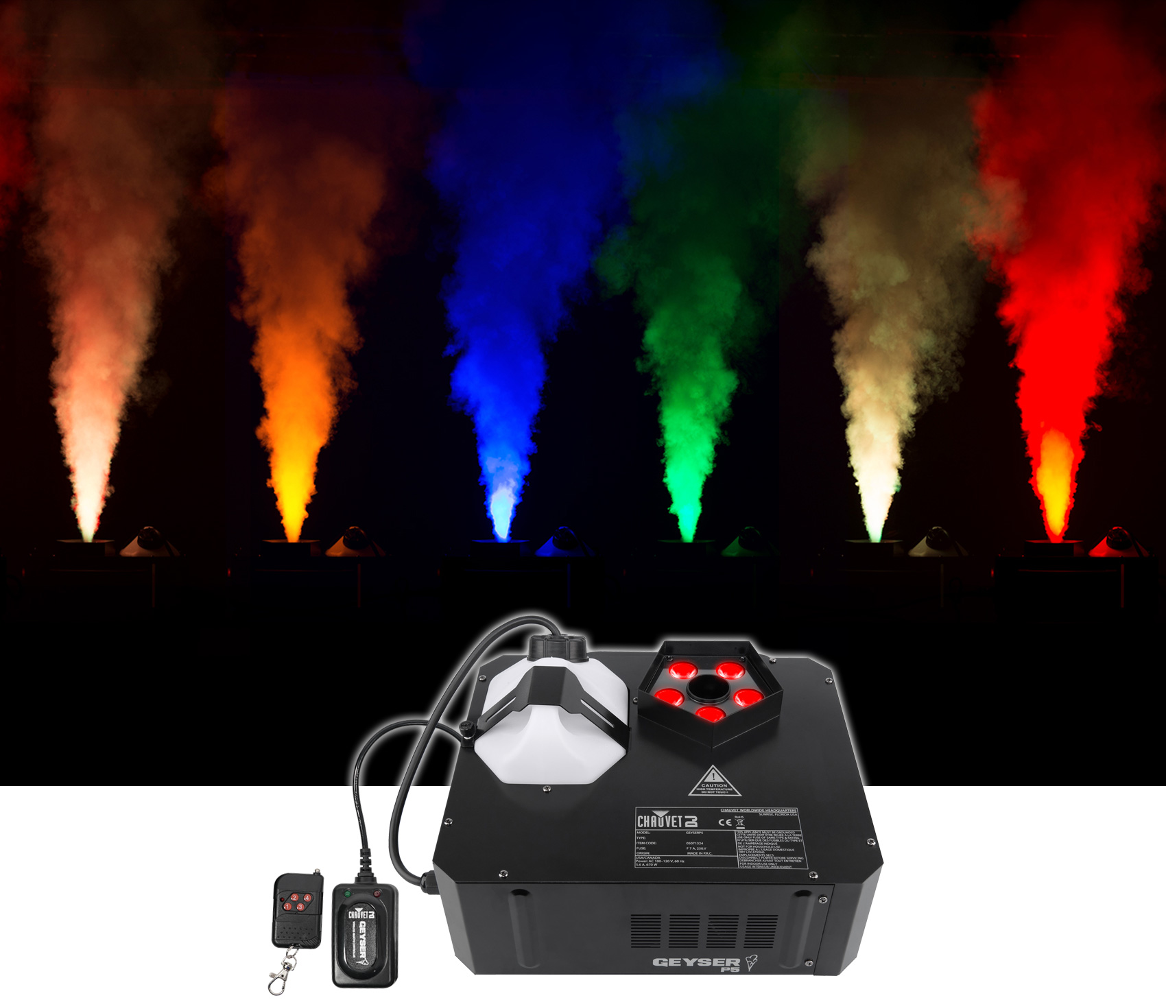 Chauvet DJ GEYSER P5 DMX Fog Machine Fogger, RGBA+UV LED Effects+Wireless Remote eBay