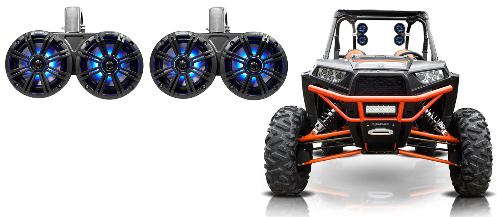 2 KICKER 45KMTDC65 Dual 6.5" LED Tower Speakers for Polaris RZR/ATV/UTV