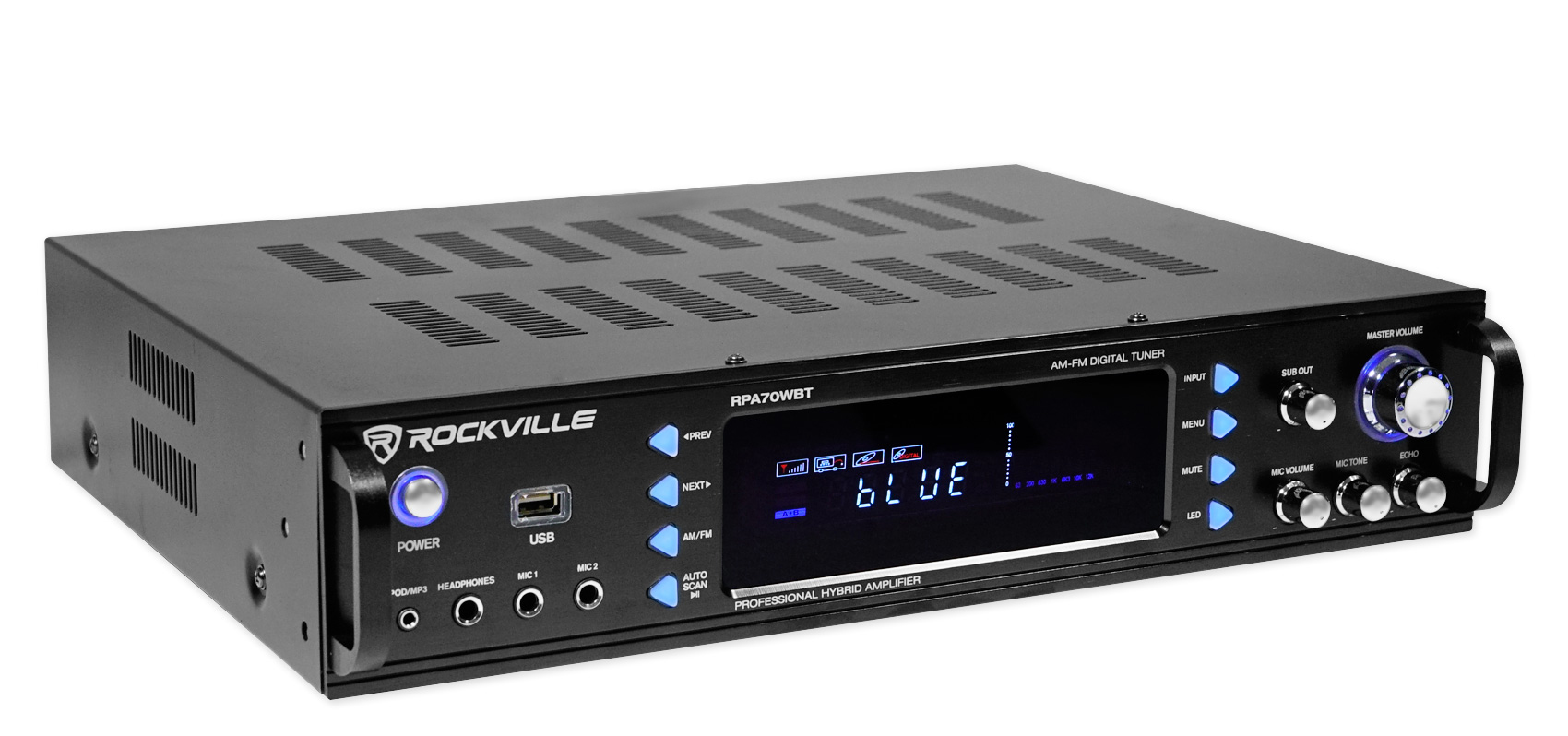 Rockville RPA70WBT 1000w 2-Ch USB Bluetooth Pro/Karaoke Amplifier