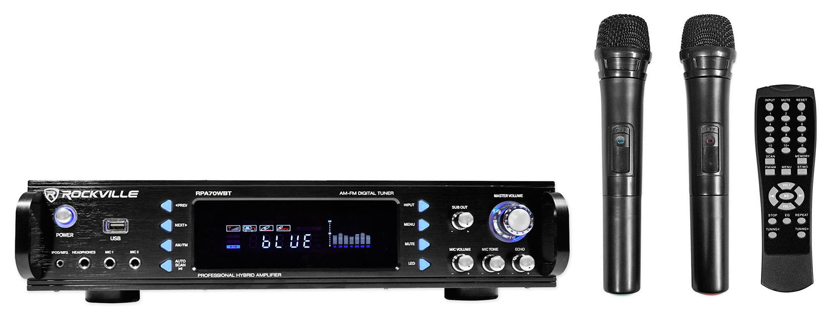 Rockville RPA70WBT 1000w 2-Ch Bluetooth Karaoke Amplifier/Mixer