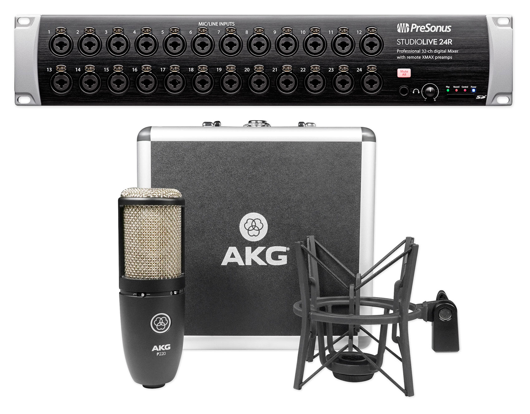 PRESONUS Studiolive 24R 24Channel Digital Rack Mount Mixer+AKG Mic