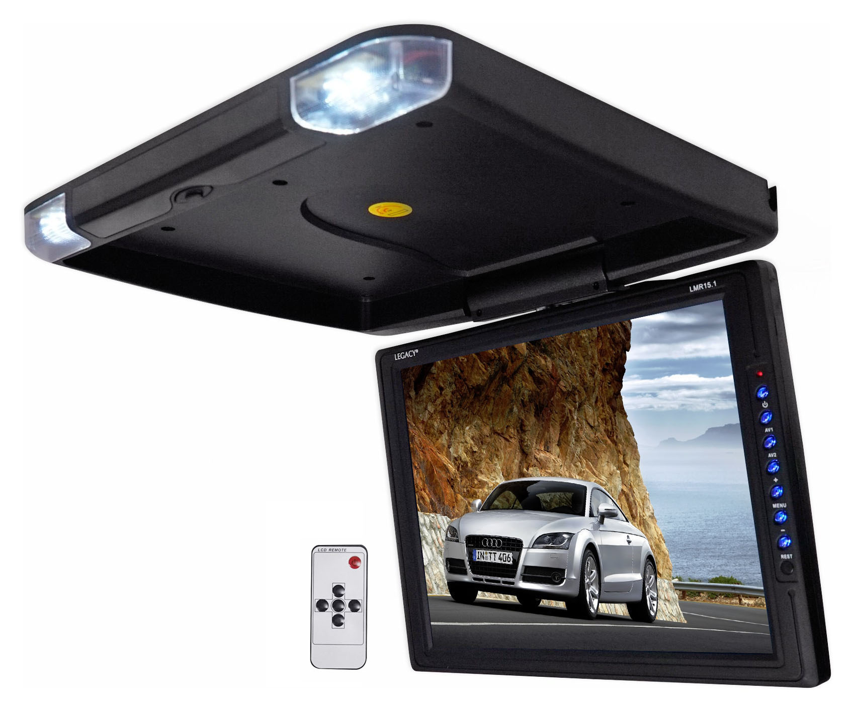 NEW LEGACY BLACK 15" THIN FLIP DOWN CEILING CAR MONITOR eBay