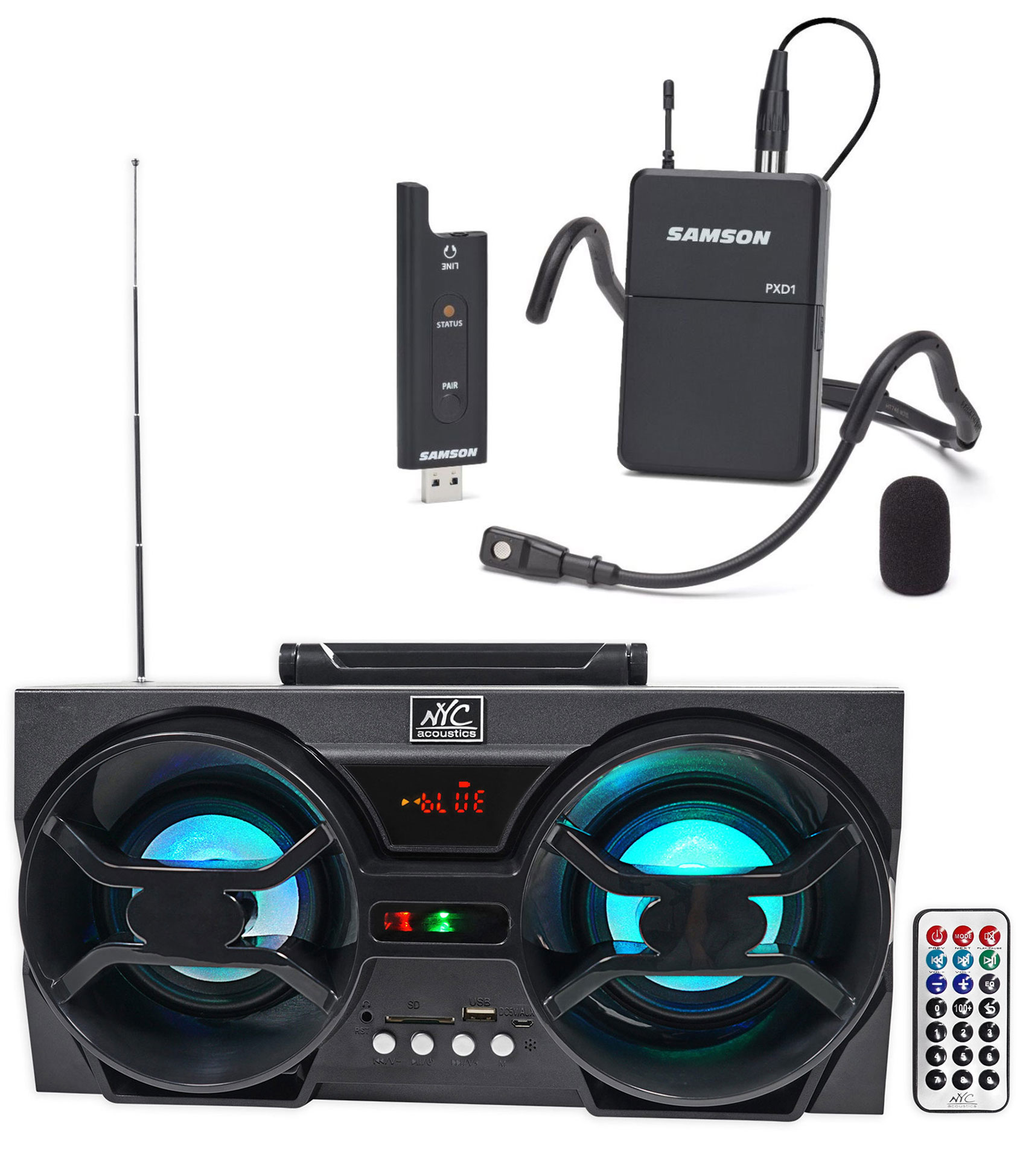 Samson Stage XPD2 USB Beltpack Wireless Fitness Headset+Bluetooth Headphones