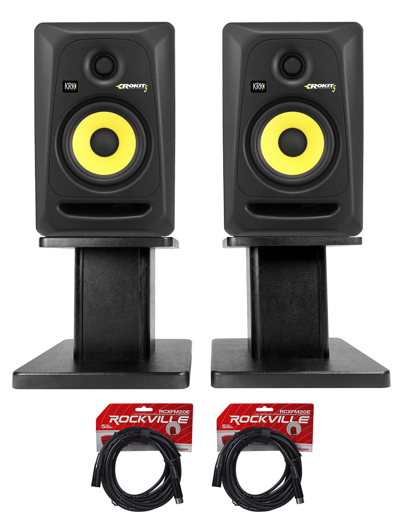 (2) KRK RP5G3 Rokit Powered 5" Studio Monitors Speakers+Desk Stands+Cables 613815761792 eBay