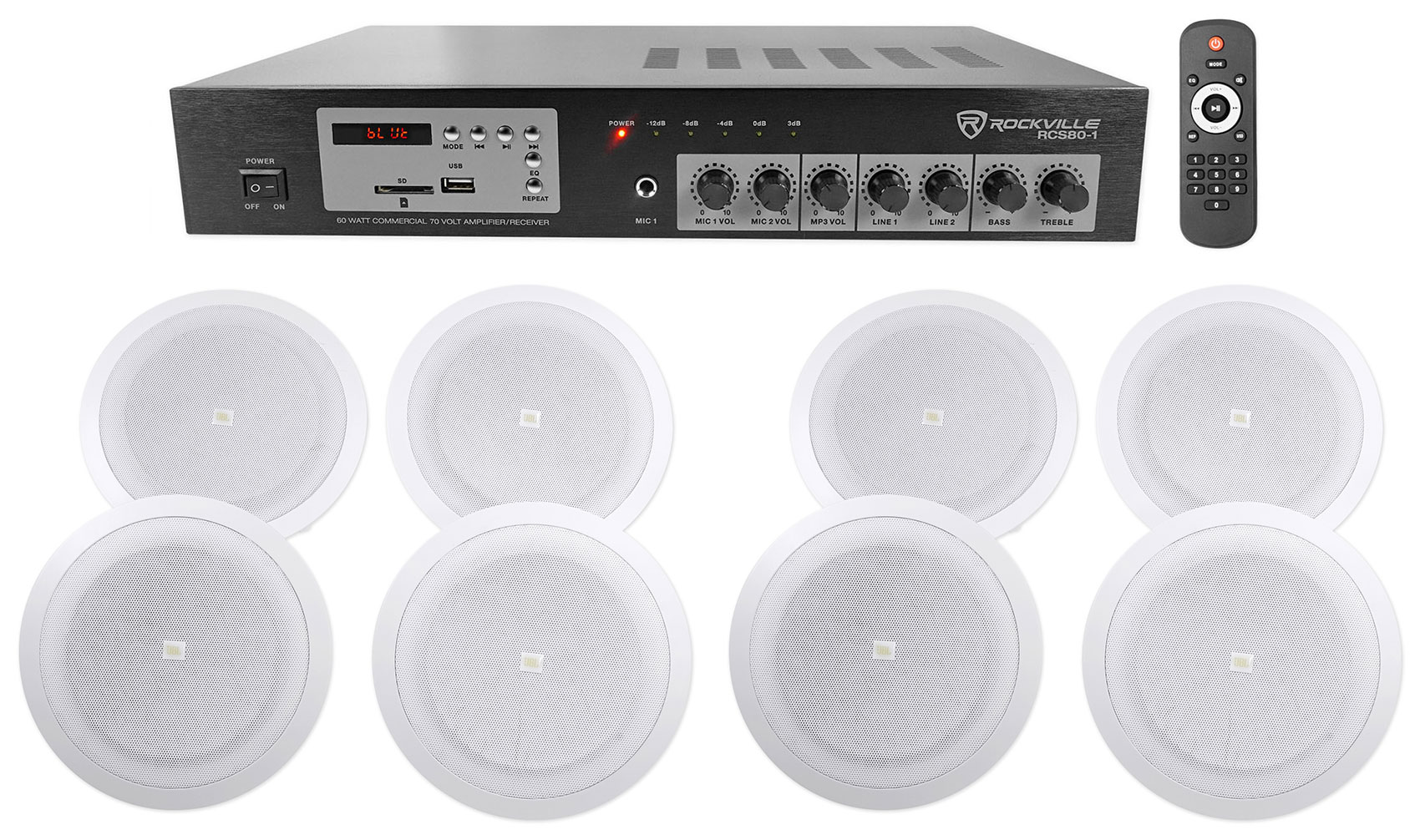 (8) JBL 8" 70v Ceiling Amplifier For Restaurant/Bar