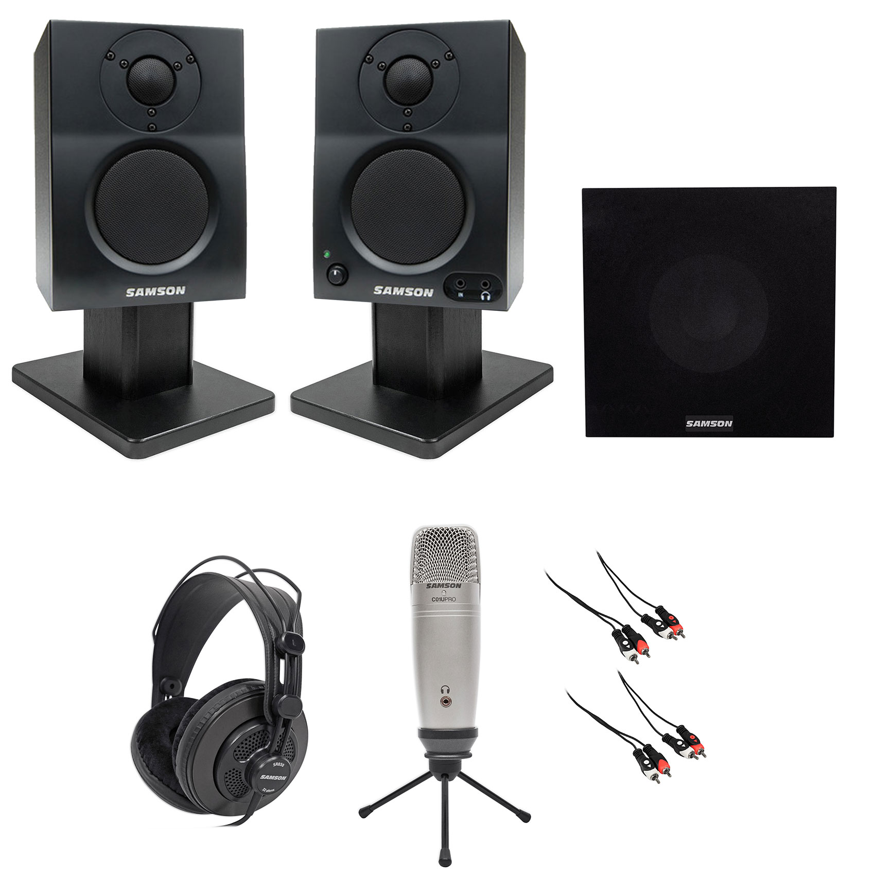 Pair Samson BT3 3" Studio Monitors w/Bluetooth+Stands+Sub+Headphones