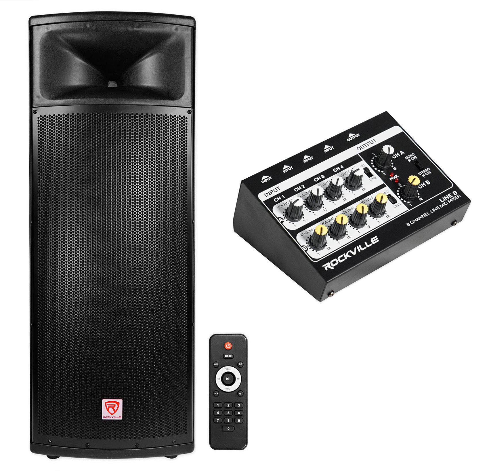 Rockville BPA225 Dual 15" Powered 1500w Pro DJ PA Speaker w Bluetooth