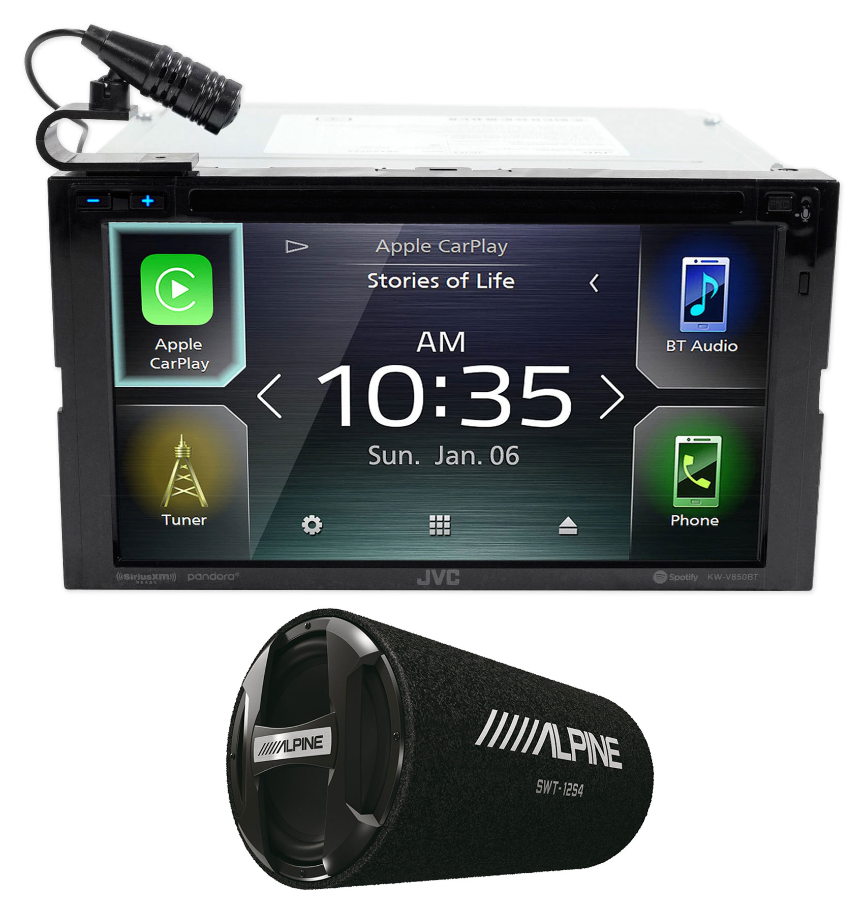 JVC KWV850BT 6.8" DVD Monitor Bluetooth Carplay Receiver+Alpine 12