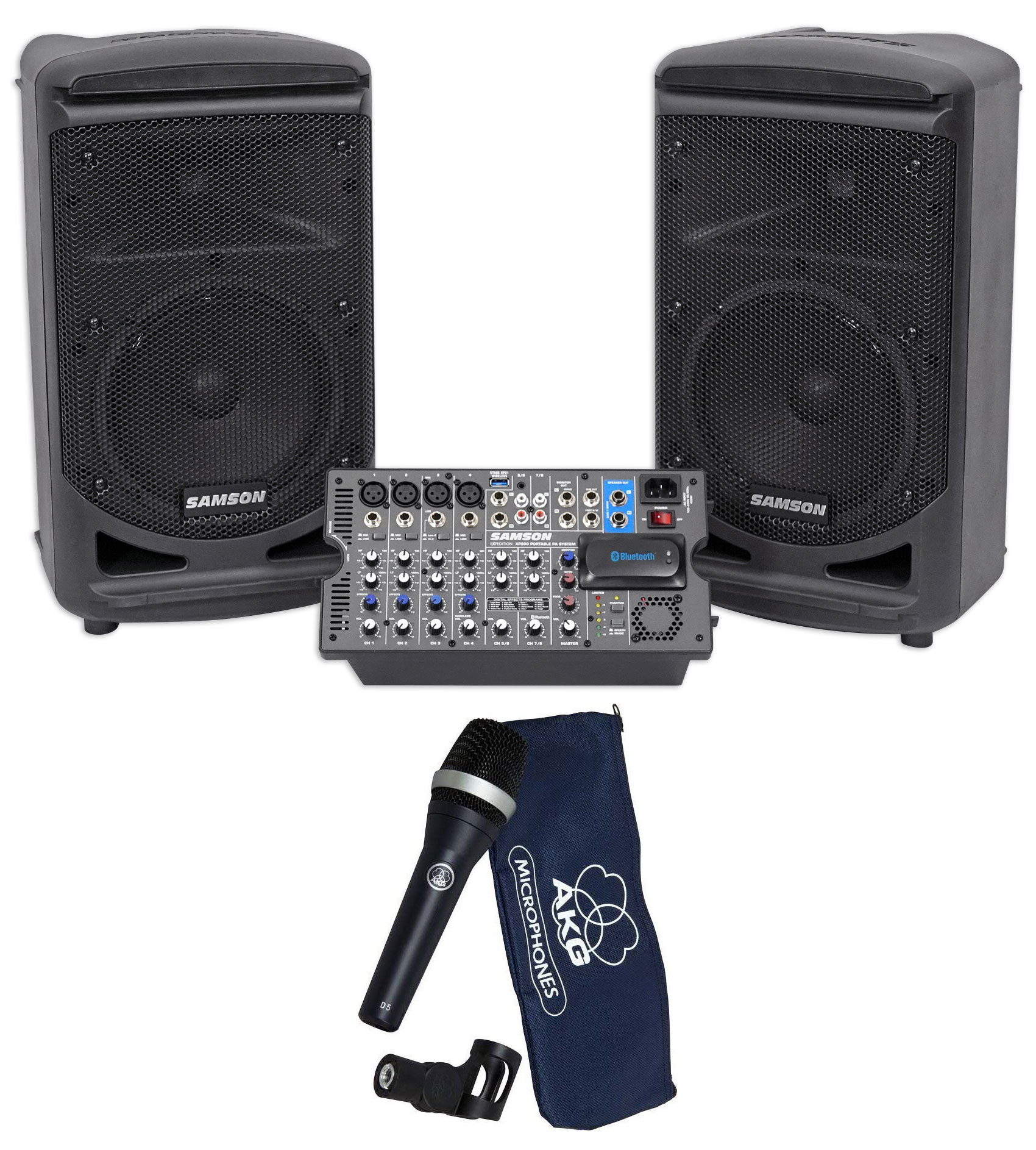 Samson Expedition XP800 8 Portable PA DJ Speaker System Powered Mixer ...