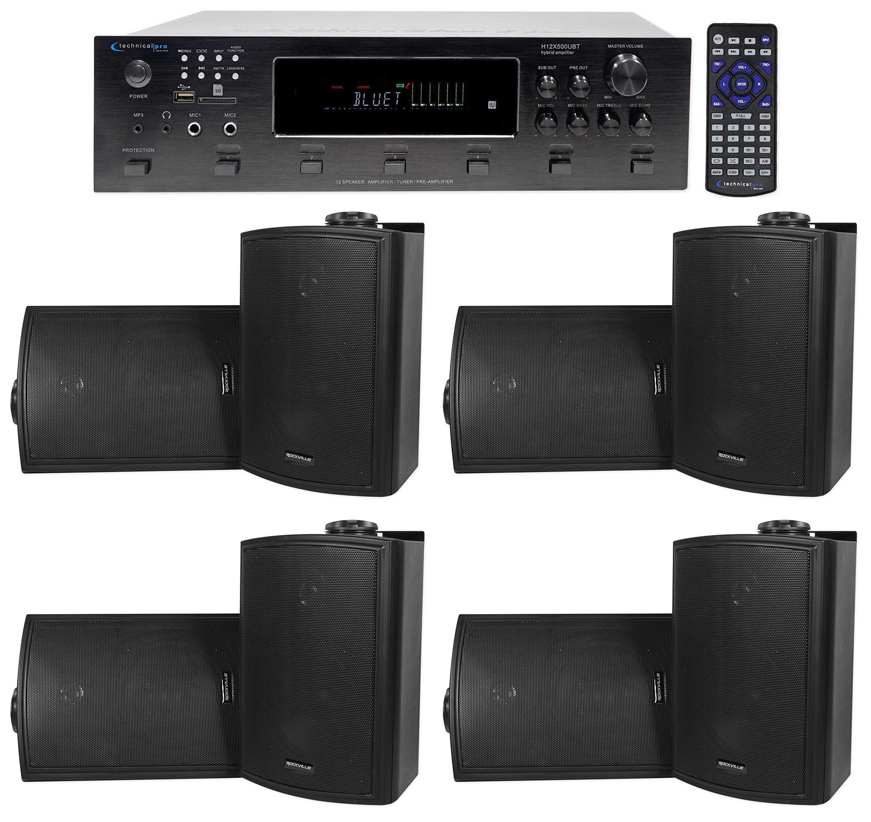 Technical Pro 6000w (6) Zone, Home Theater Bluetooth Receiver+(8) 5.25
