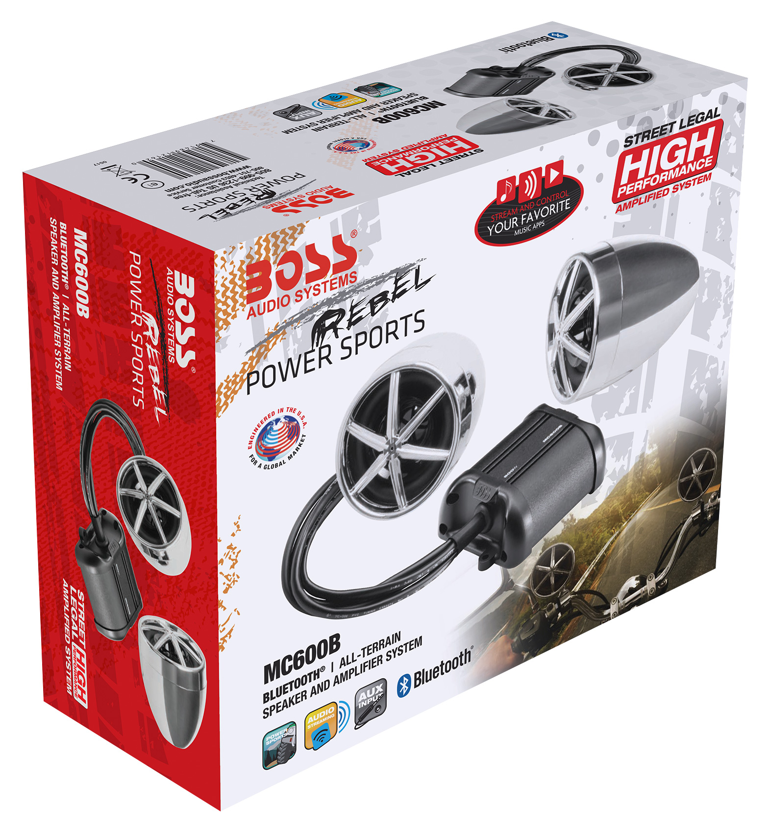 BOSS MC600B 800 Watt Bluetooth Handlebar Speakers+Amplifier For ATV