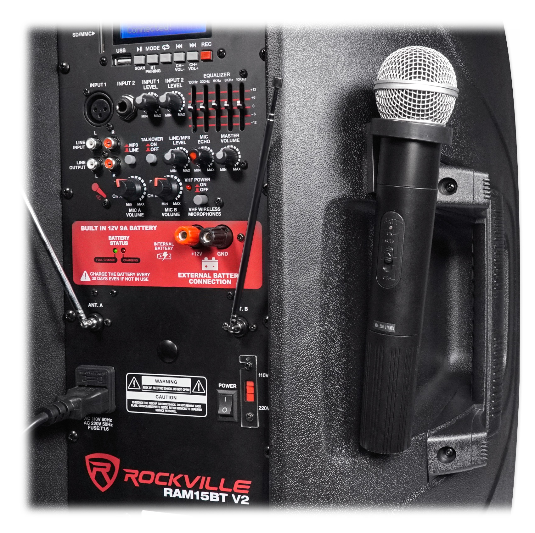 Rockville RAM15BT 15" Rechargeable Powered 800W PA DJ Speaker, 2 Mics, Bluetooth 819216022634 eBay