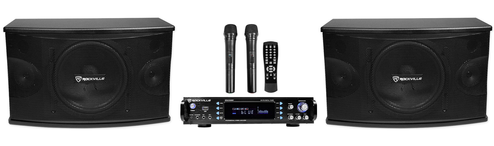 Rockville RPA70WBT Bluetooth Karaoke Amplifier/Mixer+(2) Mics+(2) 10