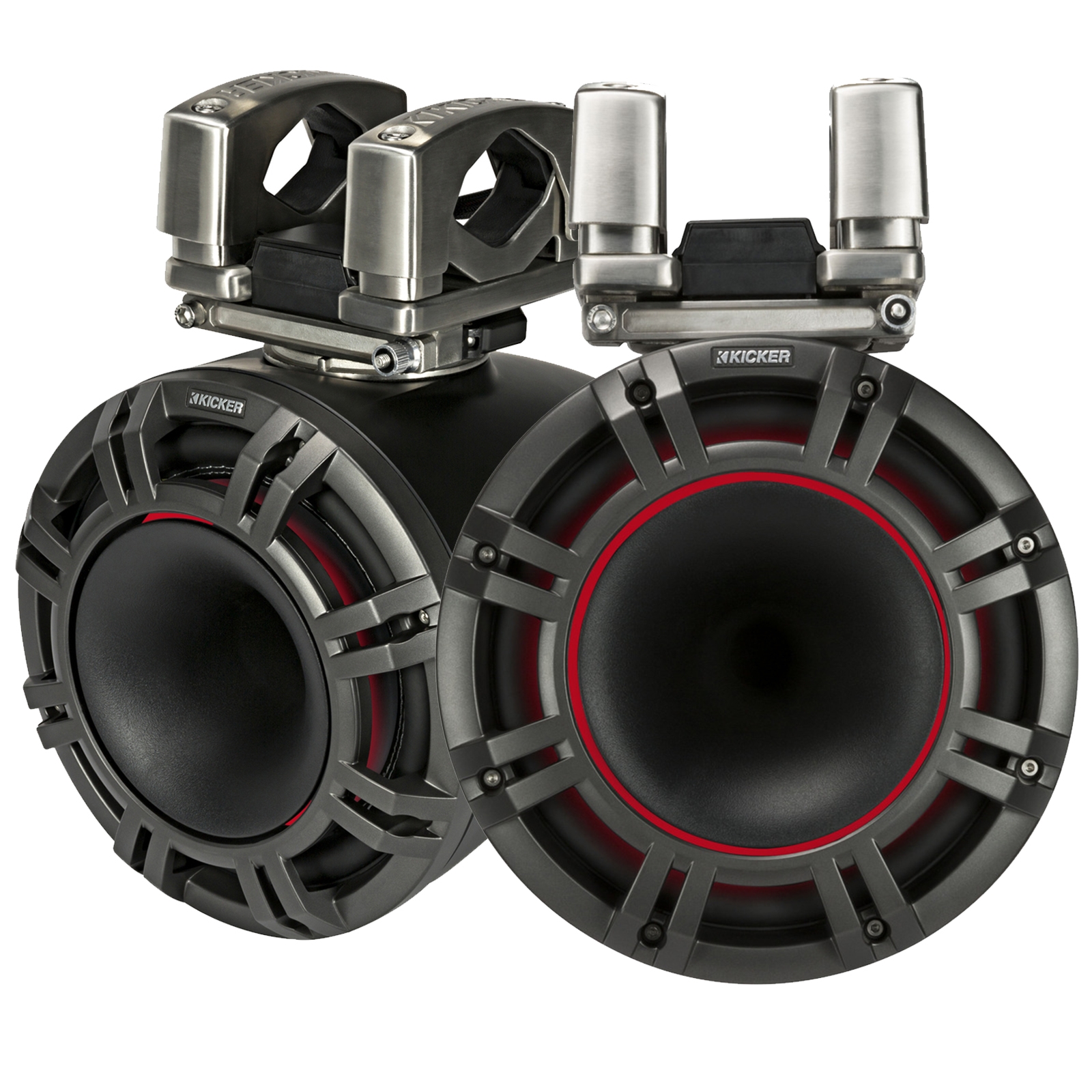 Pair KICKER KMTC9 HLCD 9" 600w HornLoaded LED Wakeboard Tower Speakers