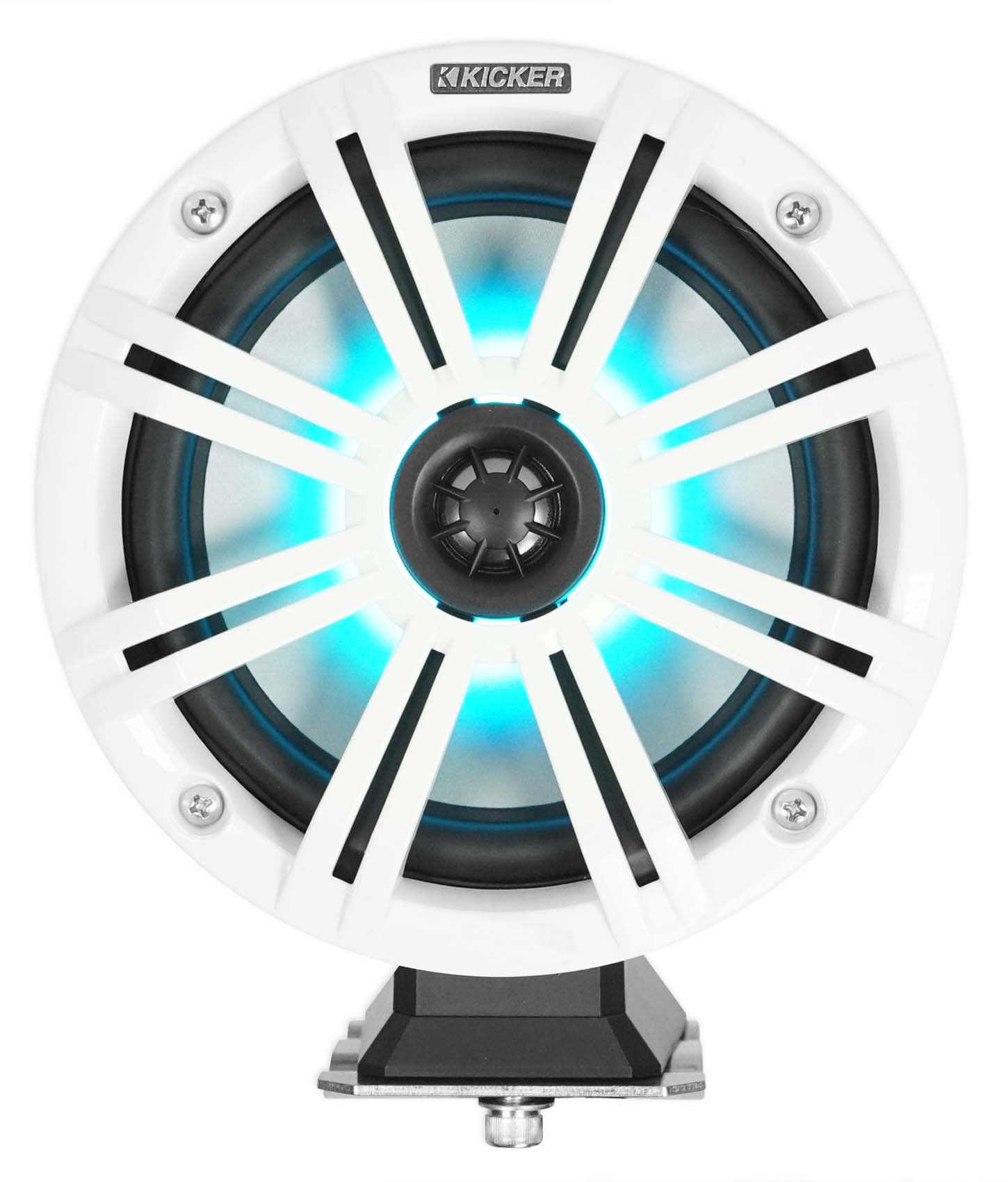 2 KICKER KMFC65 6.5" 195w White Marine LED Speakers+Surface Mount Pods