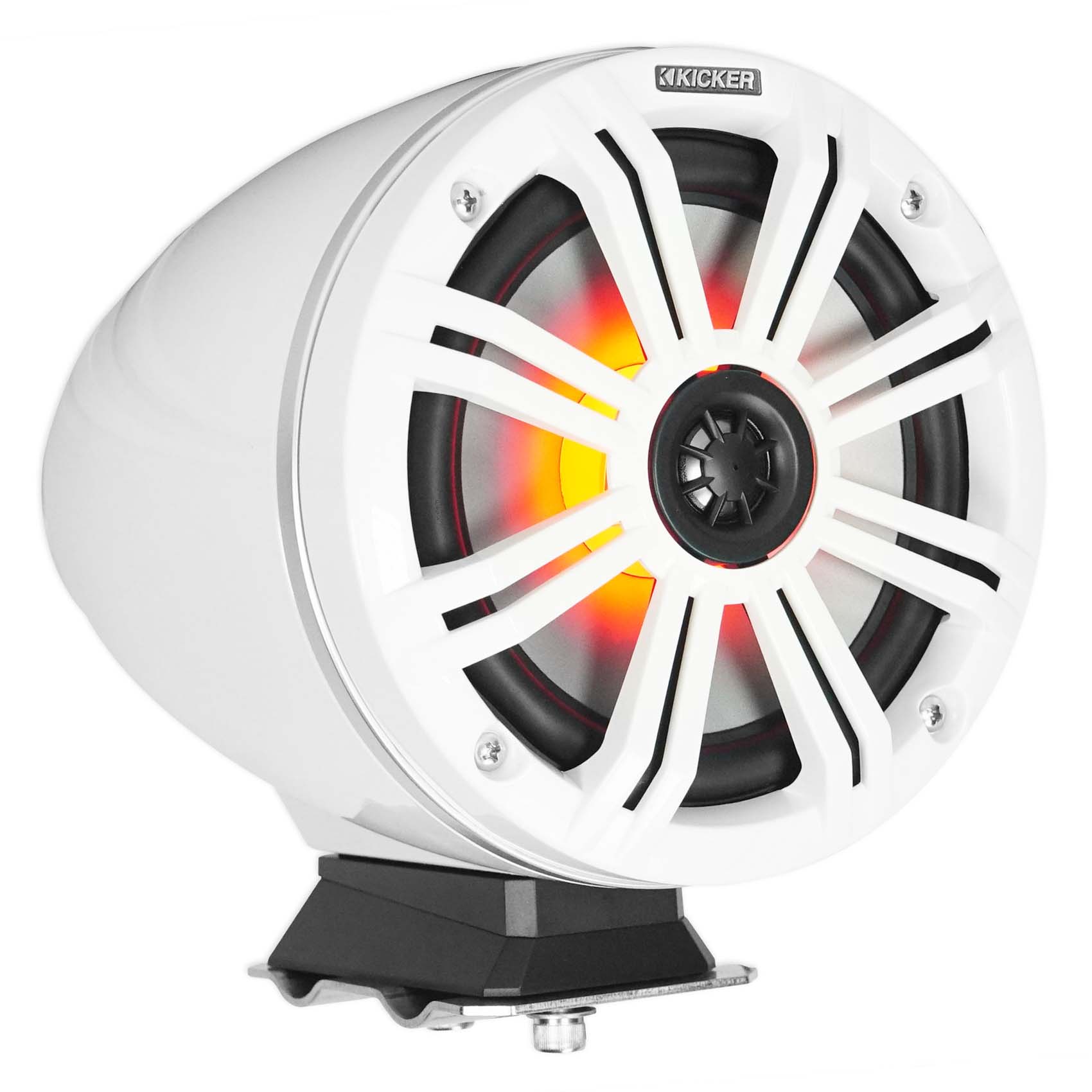 (2) KICKER 46KMFC8 300w 8" White Marine LED Speakers+Surface Mount Pods