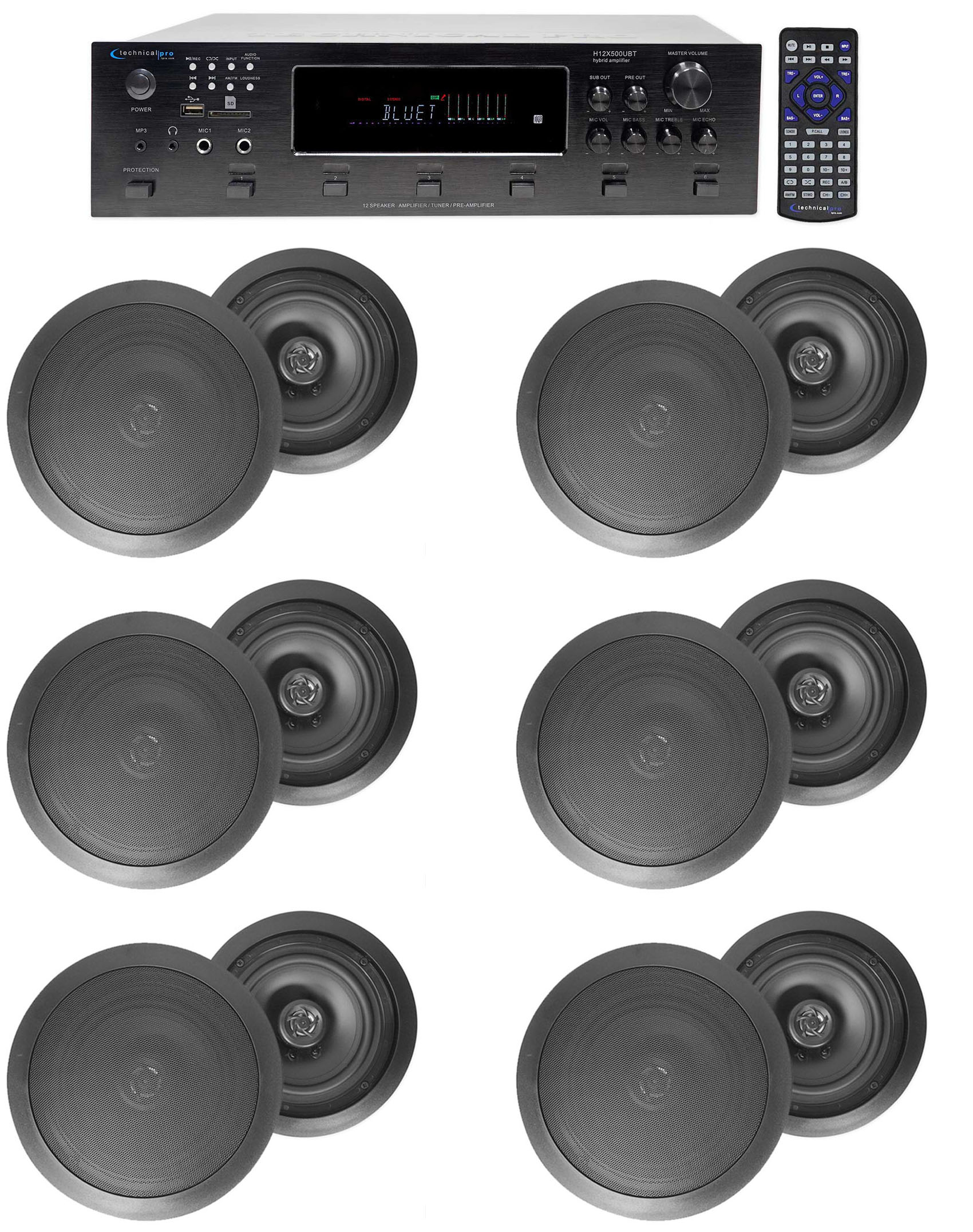 Details About 6000w 6 Zone Home Theater Bluetooth Receiver 12 Black 8 Ceiling Speakers