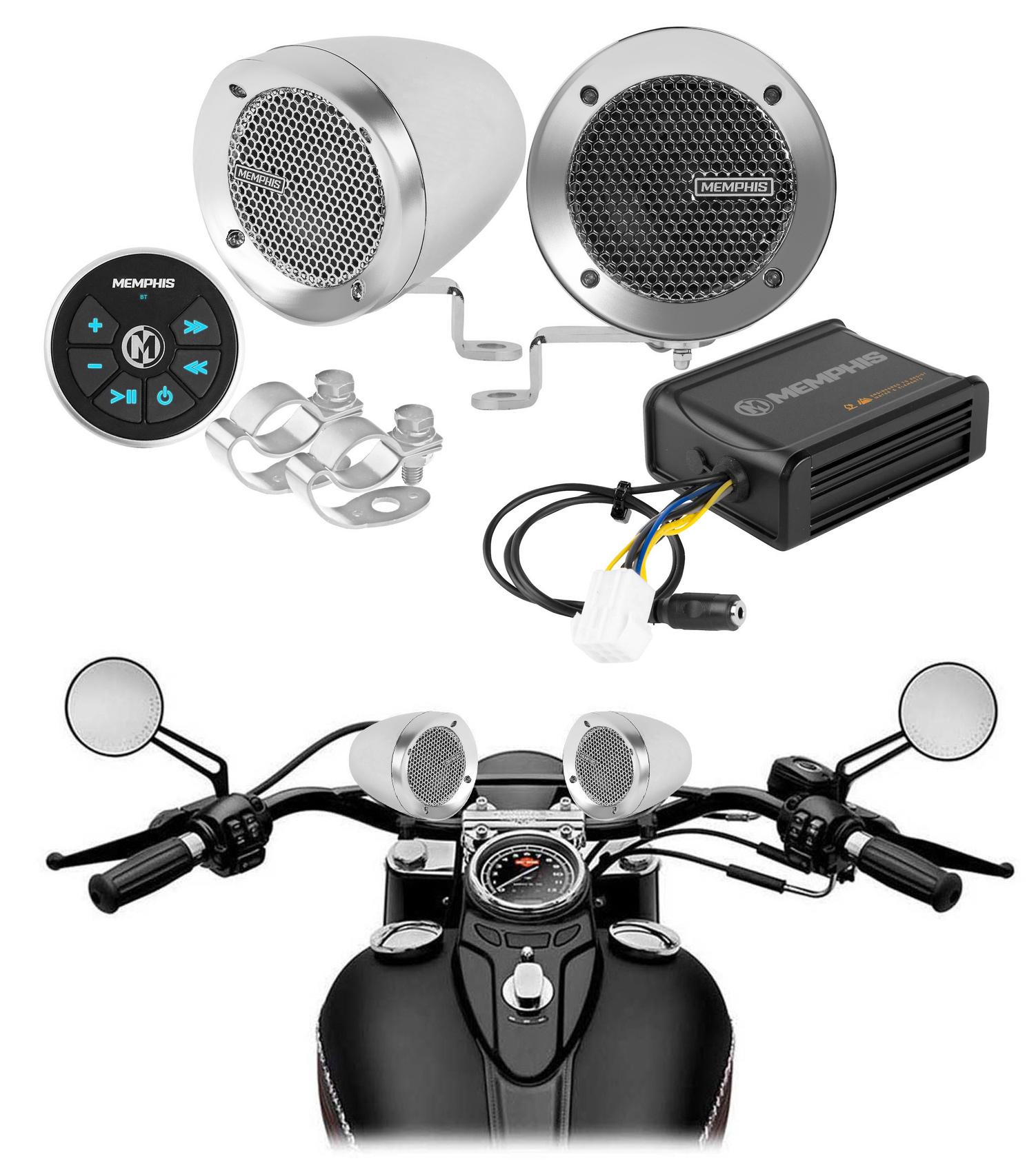 Memphis Bluetooth Motorcycle Audio Handlebar Speakers For Yamaha