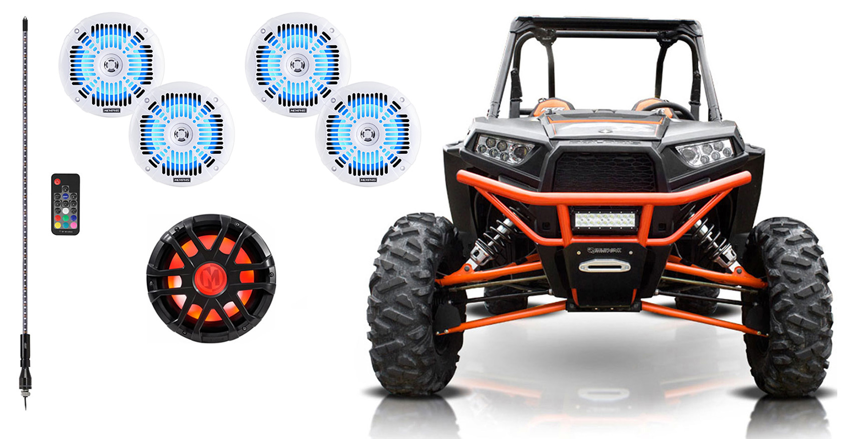 Memphis Audio MXA1044 10/" 500w LED Marine Subwoofer Sub For Polaris RZR//ATV//UTV