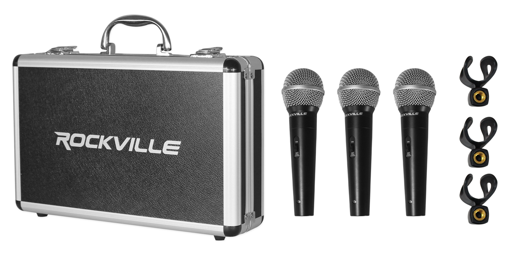 Rockville RMC-3PK 3 Pack Metal Wired Vocal/Instrument/DJ Microphones