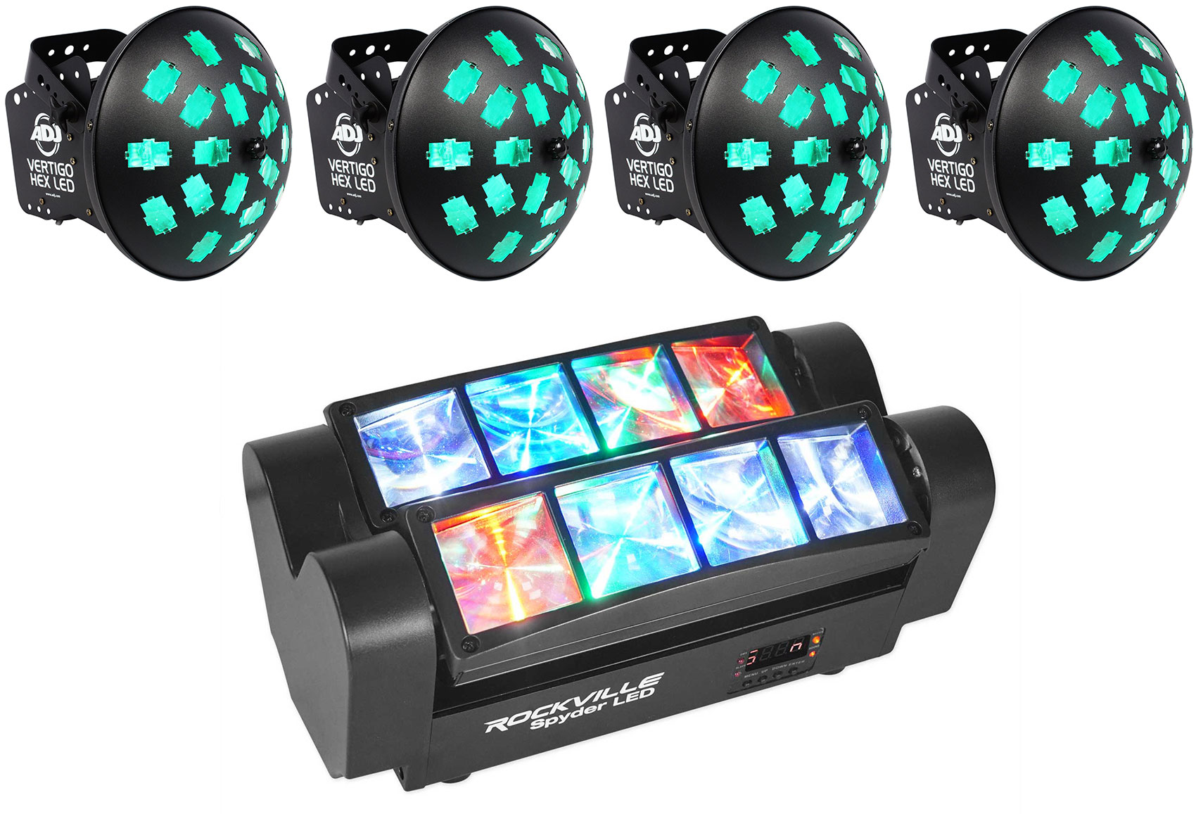 4) American DJ VERTIGO HEX LED 6-Color Dance Floor Effect Lights+