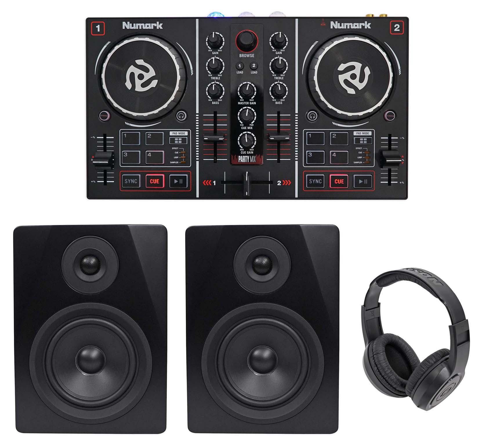 Numark Party Mix DJ Controller w/Built In Light Show+Monitor Speakers