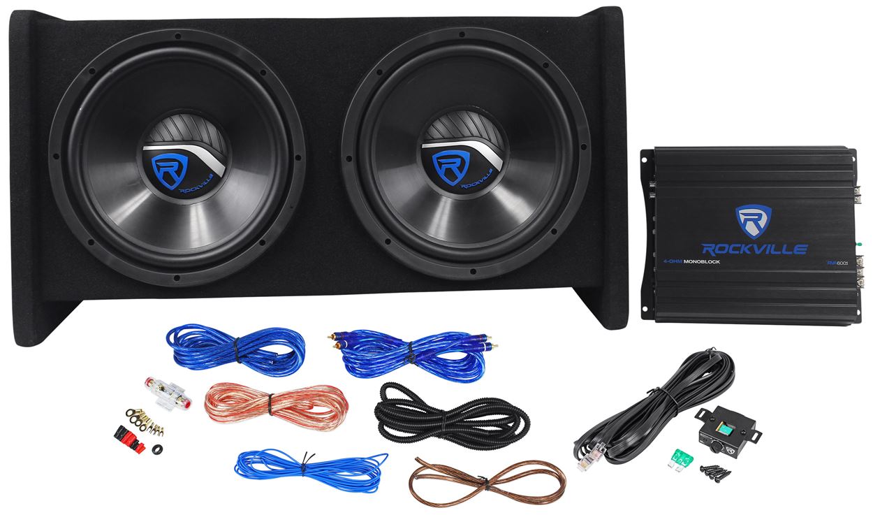 Rockville RV12.2B 1200w Dual 12" Car Subwoofer Enclosure+Mono Amplifier