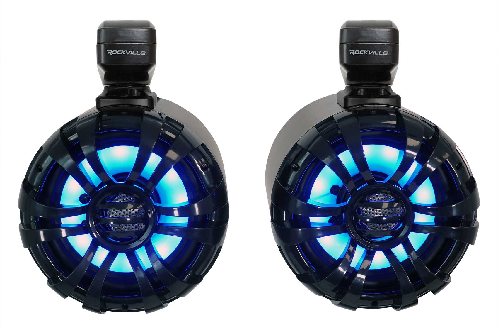 (4) Rockville WB65KLED Black 6.5" LED Marine Wakeboard Swivel Tower