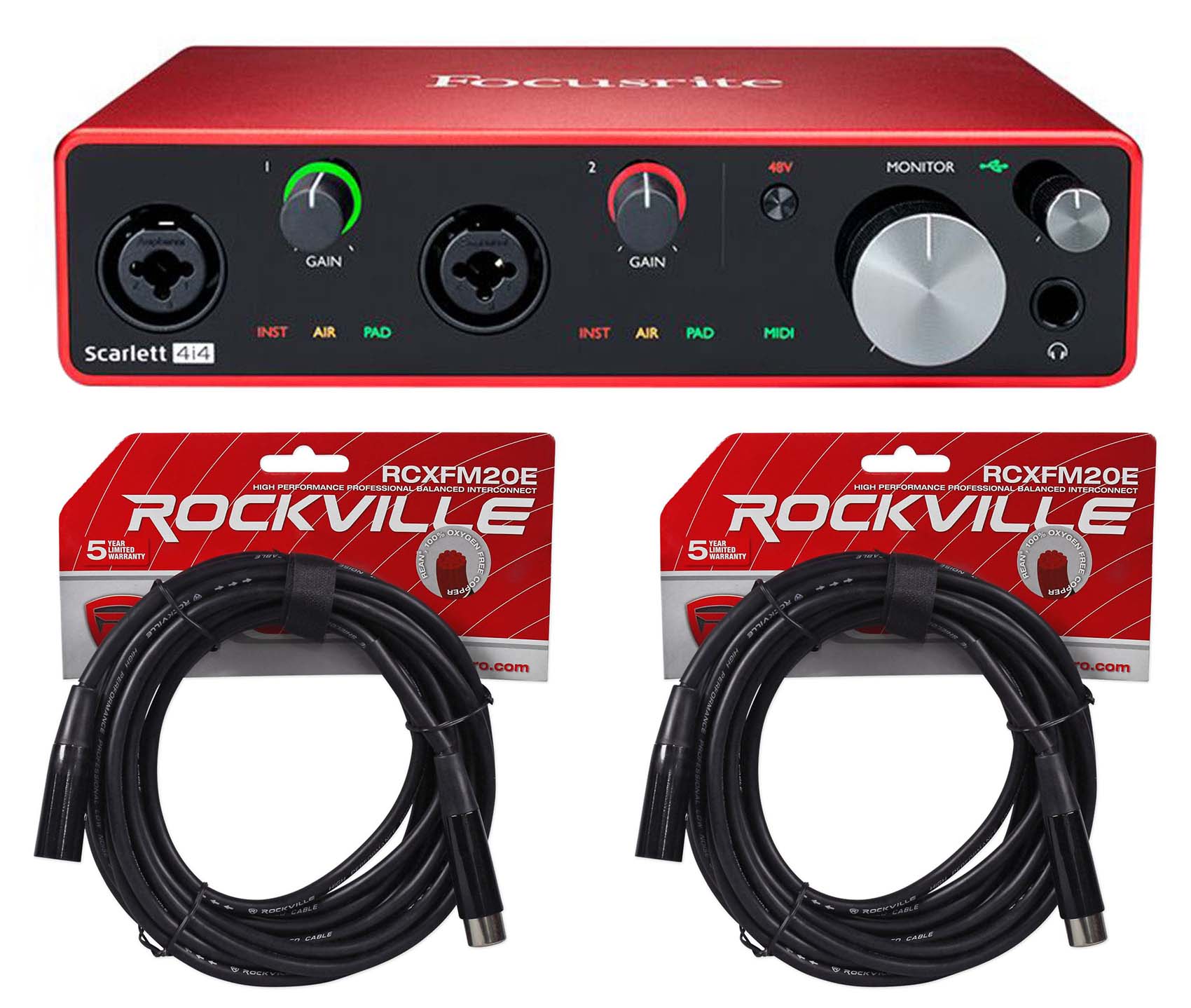 Focusrite SCARLETT 4I4 3rd Gen 192KHz USB Audio Recording Interface+2 ...