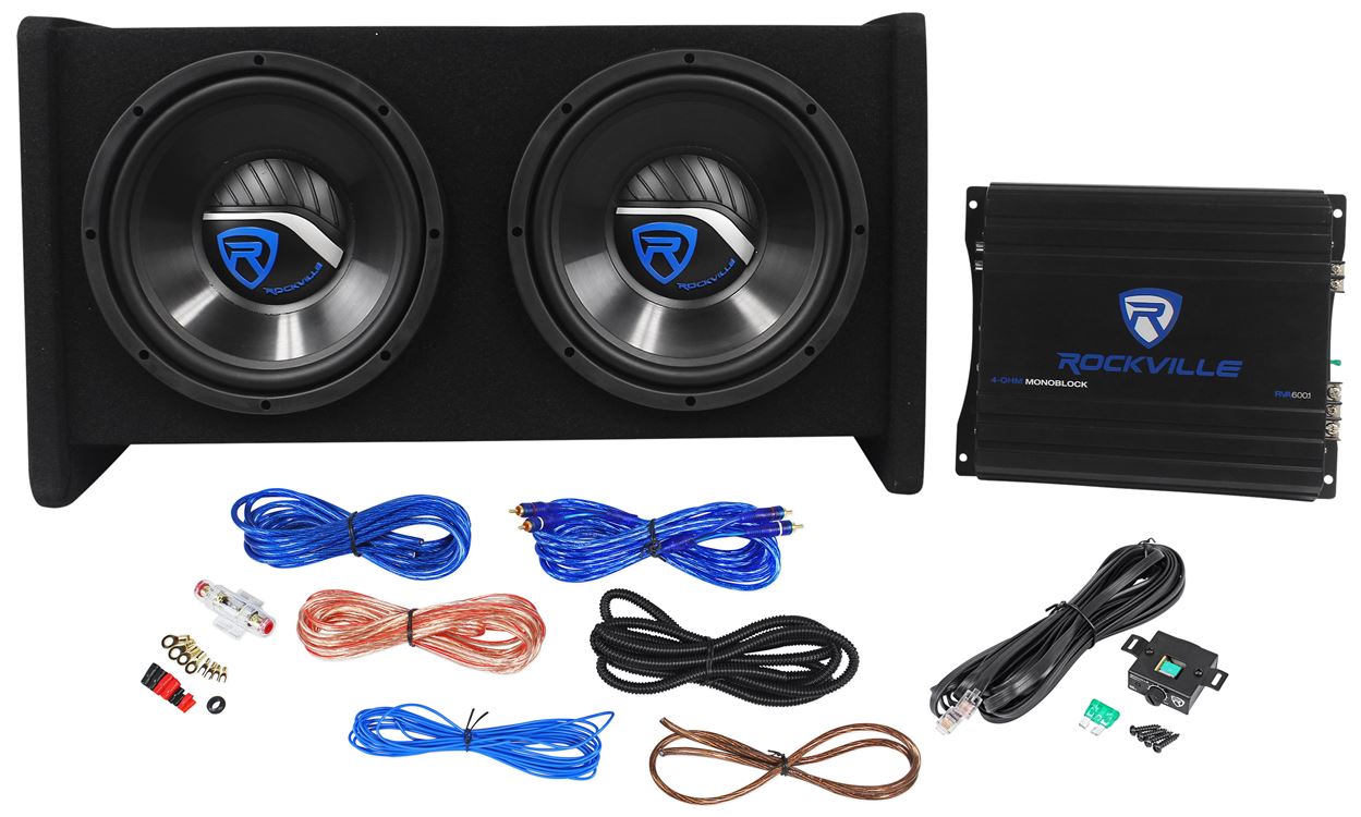 Rockville RV10.2B 1000w Dual 10" Car Subwoofer Enclosure+Mono Amplifier