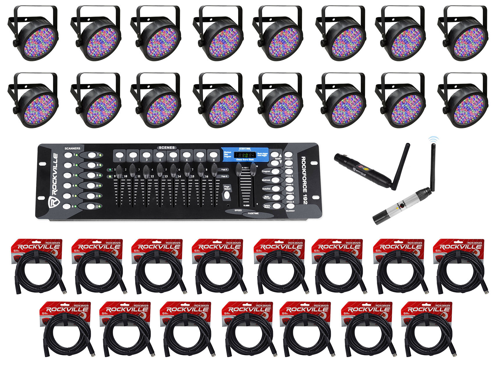 (16) Chauvet DJ Slimpar56 Wash Lights+Controller+Receiver+Transmitter