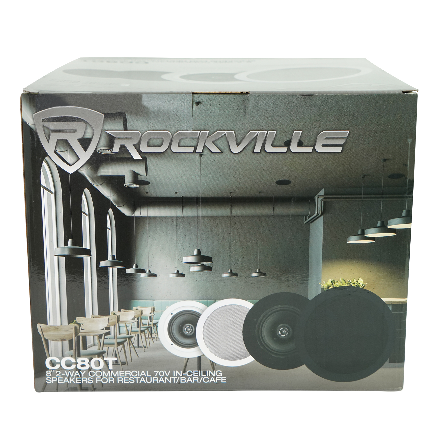thumbnail image 2 of Rockville Commercial 70V Amp + 4 White Ceiling Speakers - 60W RMS - Restaurant/Bar/Cafe System - RCS80-1+CCL5T WHITE 2 of 4
