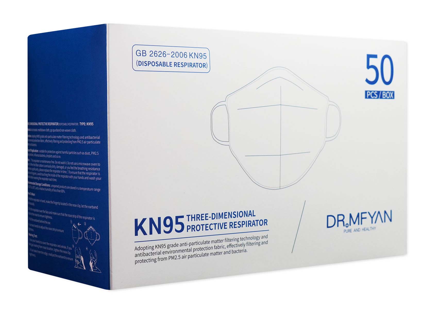 KN95 Respirator, 50 pcs/box, 20 boxes/carton, MMP-PR-KN95-1100